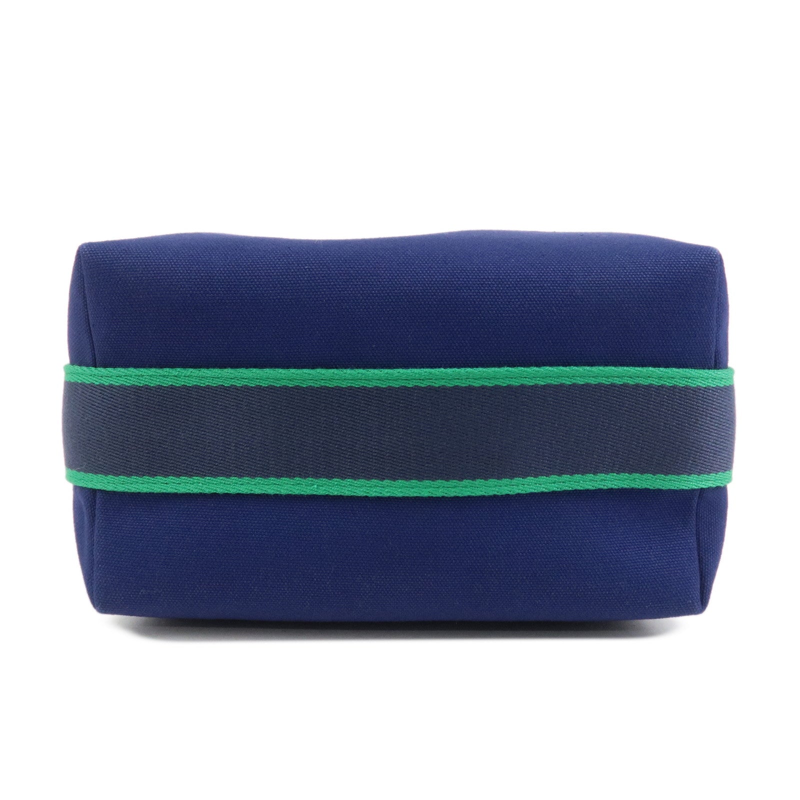 HERMES Bride A Brac PM Canvas Leather Hand Bag Pouch Navy Green