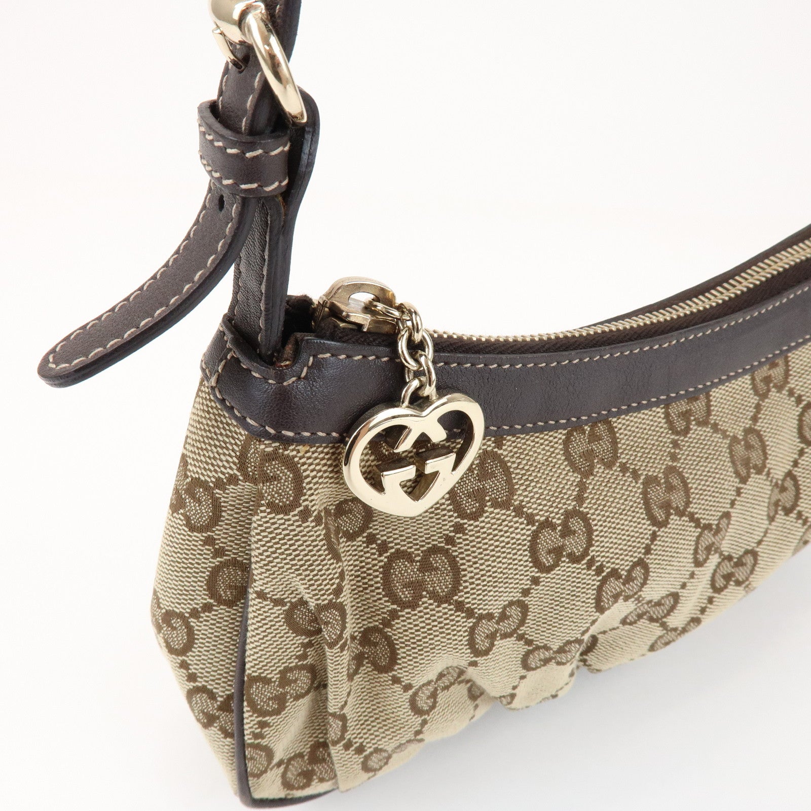 GUCCI Lovely Heart GG Canvas Leather Hand Bag Shoulder Bag 245938