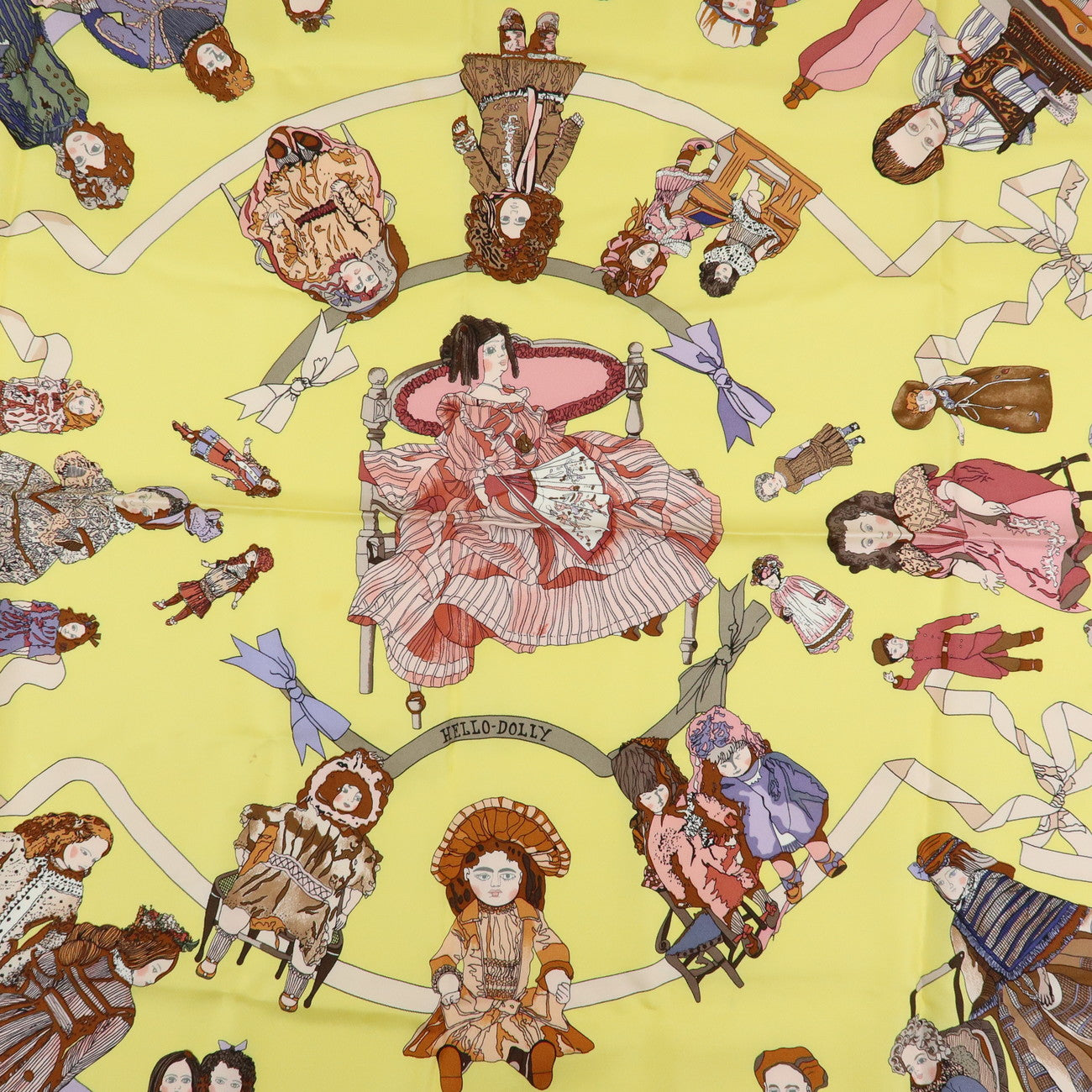 HERMES Carre 90 Silk 100% Scarf HELLO DOLLY Yellow