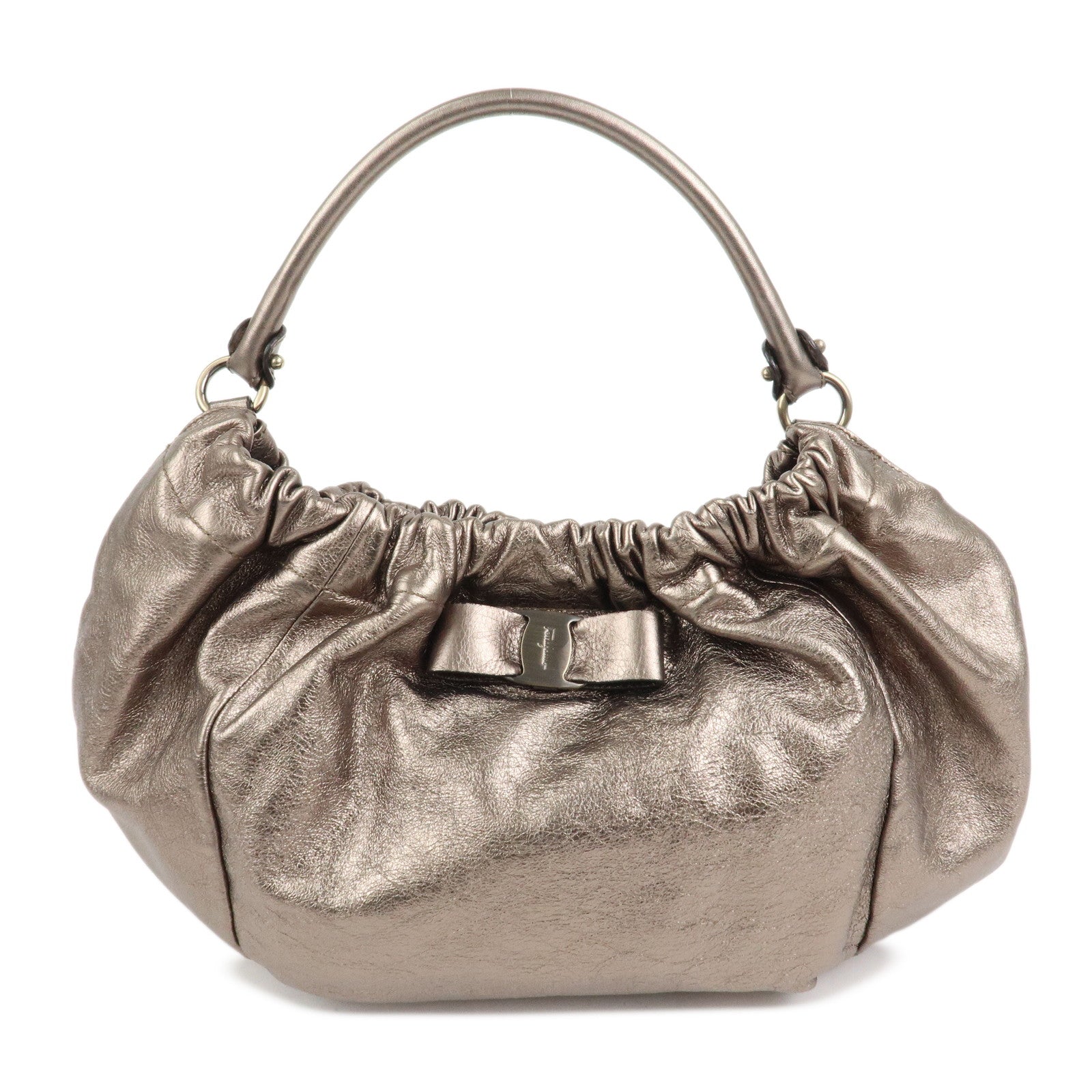 Ferragamo Vara Ribbon Leather Shoulder Bag Hand Bag Bronze