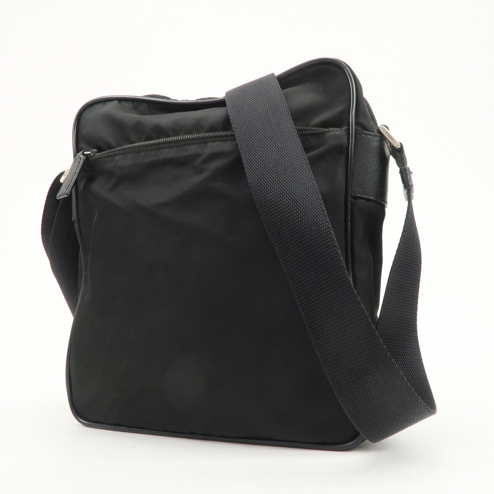 PRADA Logo Nylon Leather Shoulder Bag Crossbody Bag Black BT0421