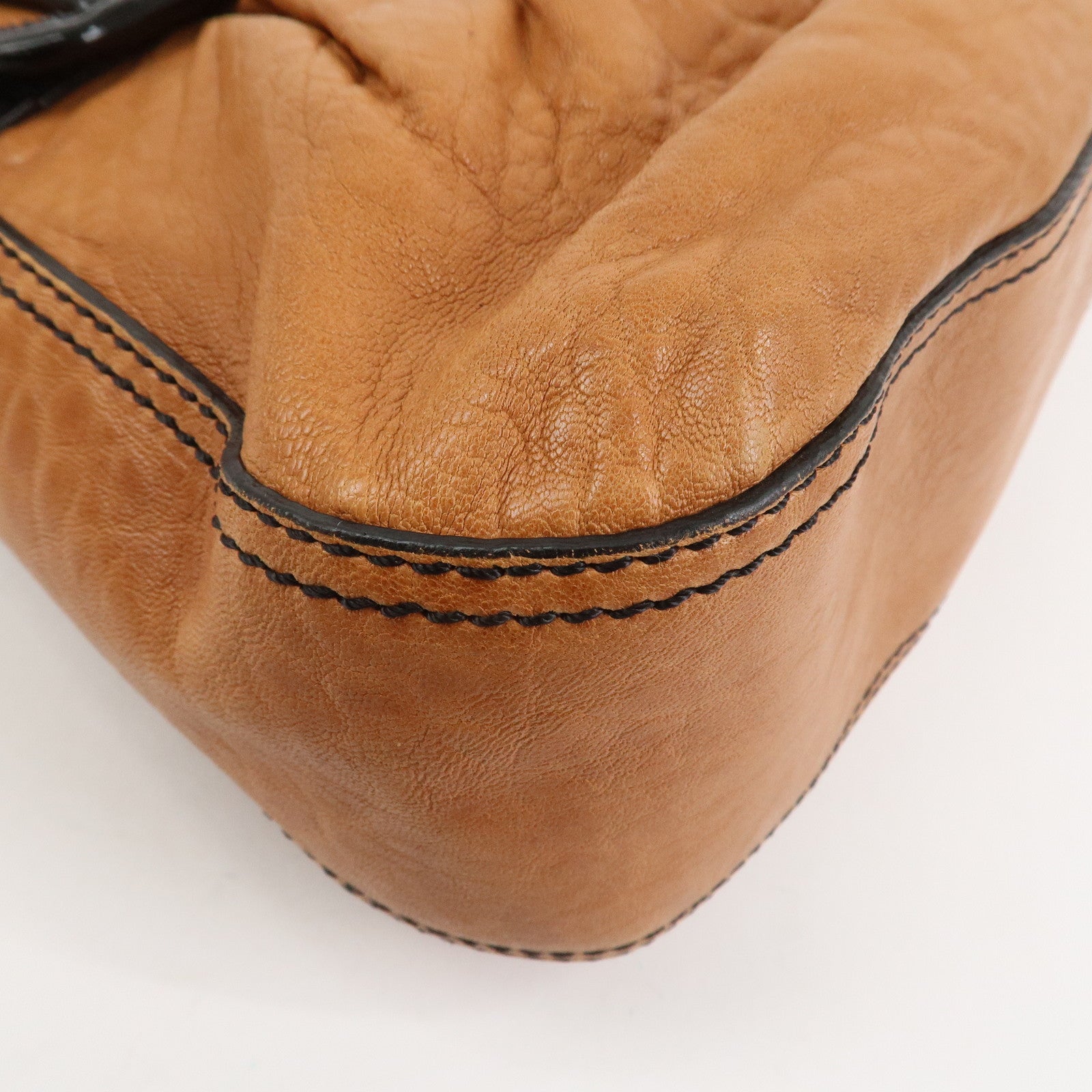 FENDI Patent Leather Shoulder Bag Hand Bag Brown Black 8BN165