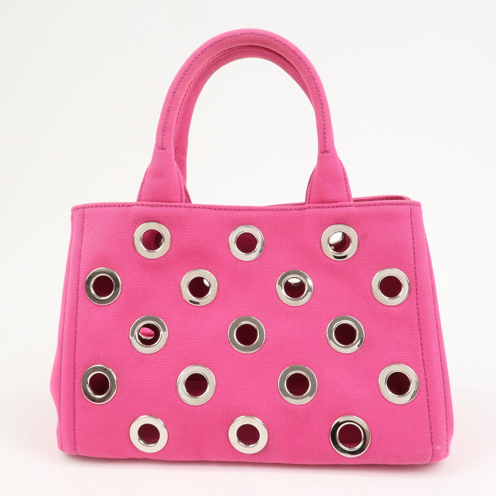 PRADA Grommet Canapa Mini Canvas 2Way Bag Hand Bag Pink 1BG439
