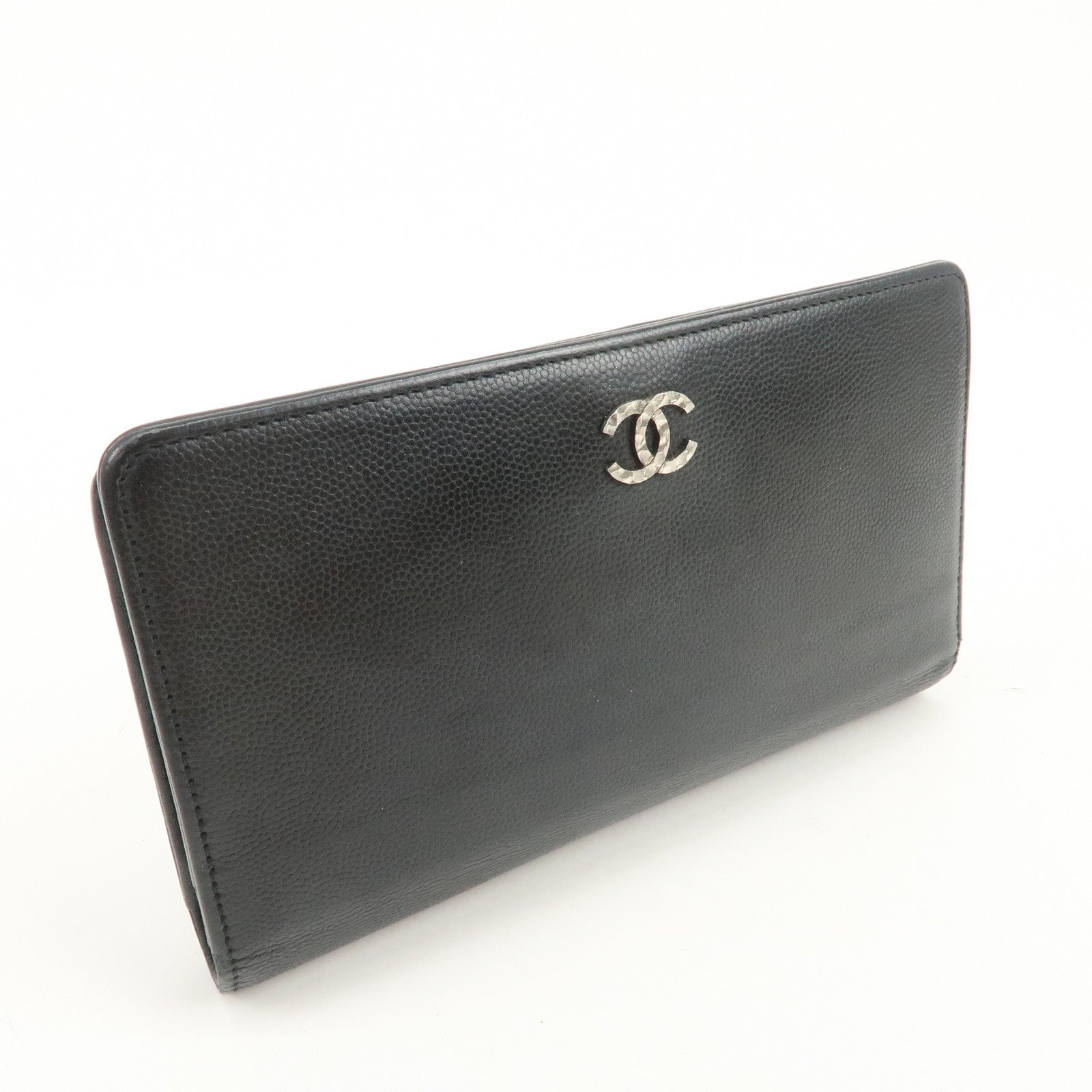 CHANEL Seburga COCO Mark Caviarskin Bi-fold Long Wallet Black