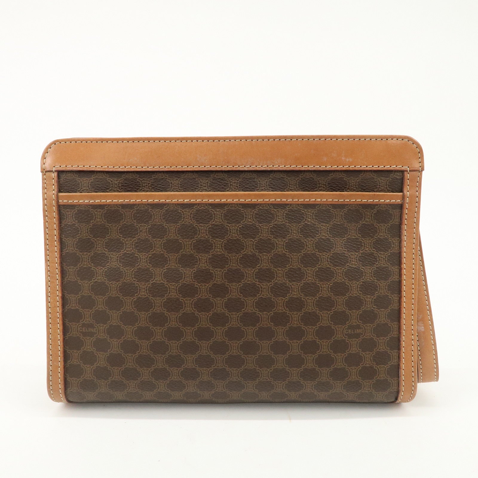 CELINE Macadam PVC Leather Clutch Bag Brown Gold HDW