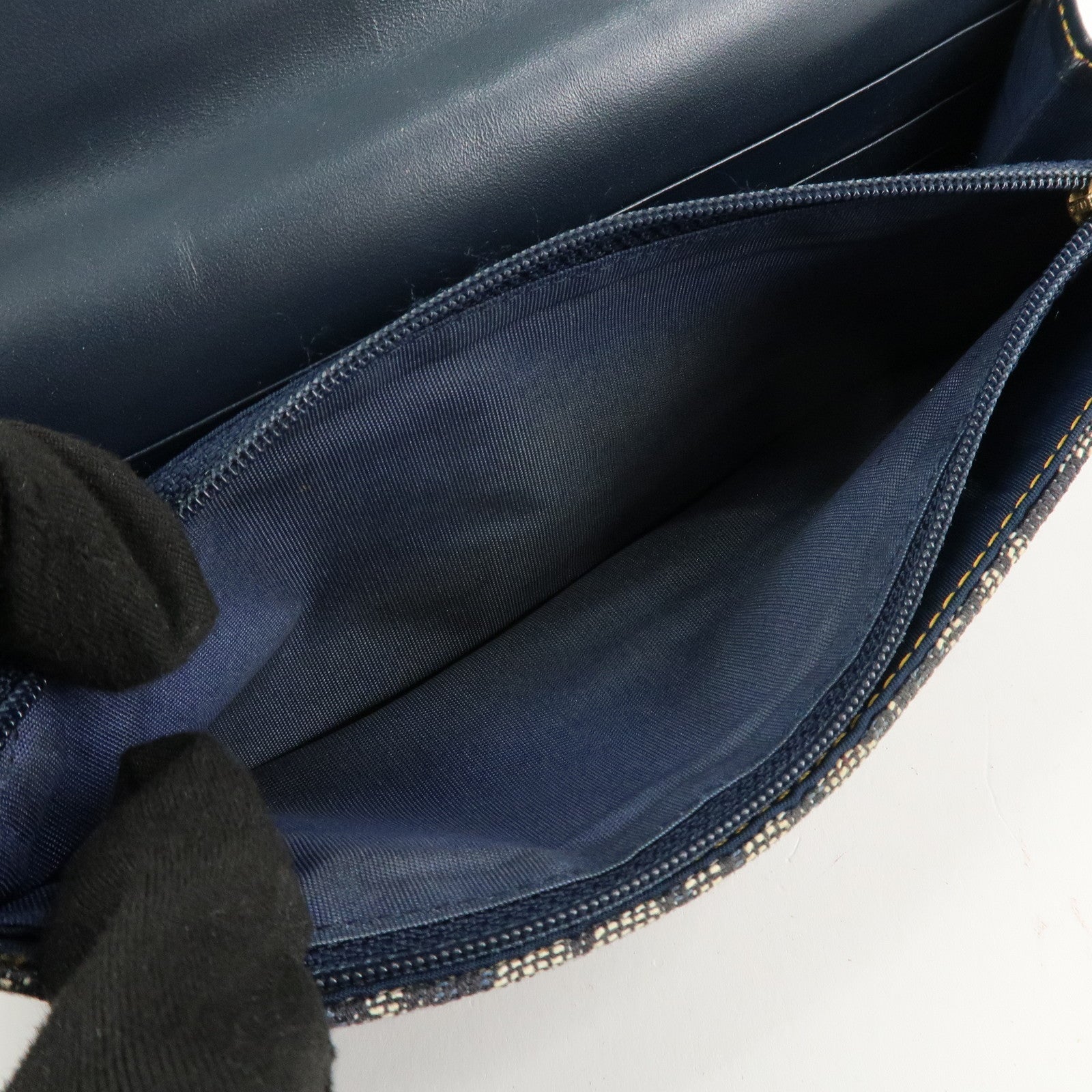 Christian Dior Trotter Canvas Saddle Bi-Fold Long Wallet Navy Used