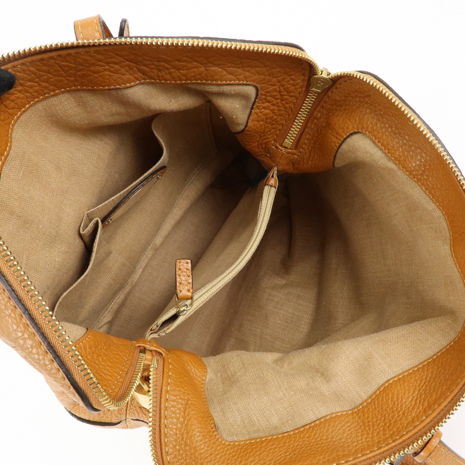 FENDI Chameleon Selleria Leather Tote Bag Shoulder Bag Brown 8BN232