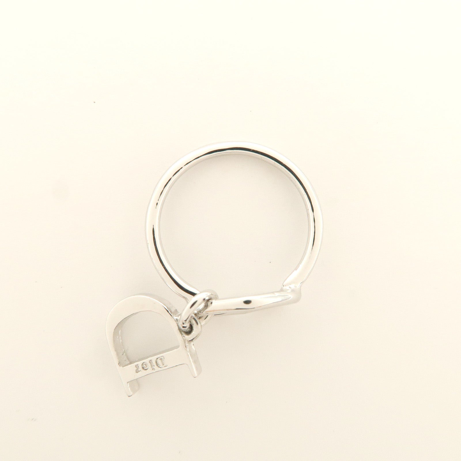 Christian Dior D Logo Heart Metal Ring Silver US 6