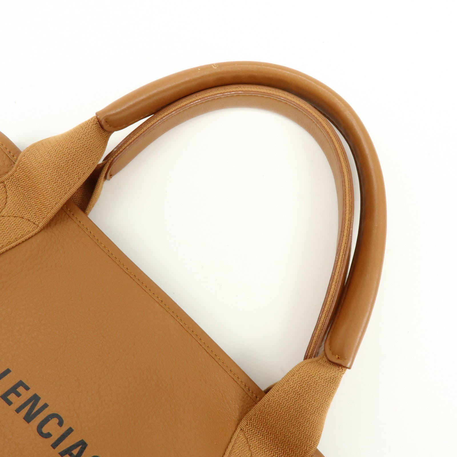 BALENCIAGA Navy Cabas Small Leather Tote Bag Hand Bag Brown 339933