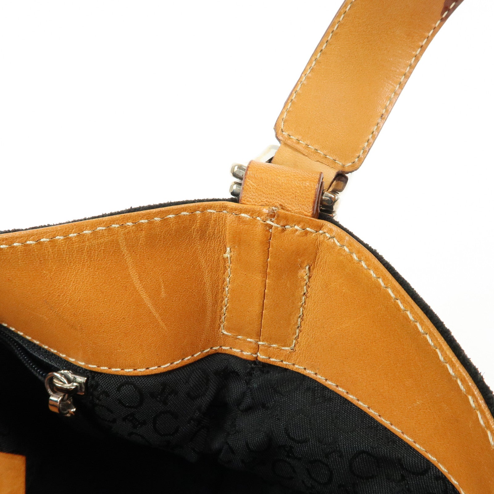CELINE C Macadam Suede Leather Shoulder Bag Black Brown