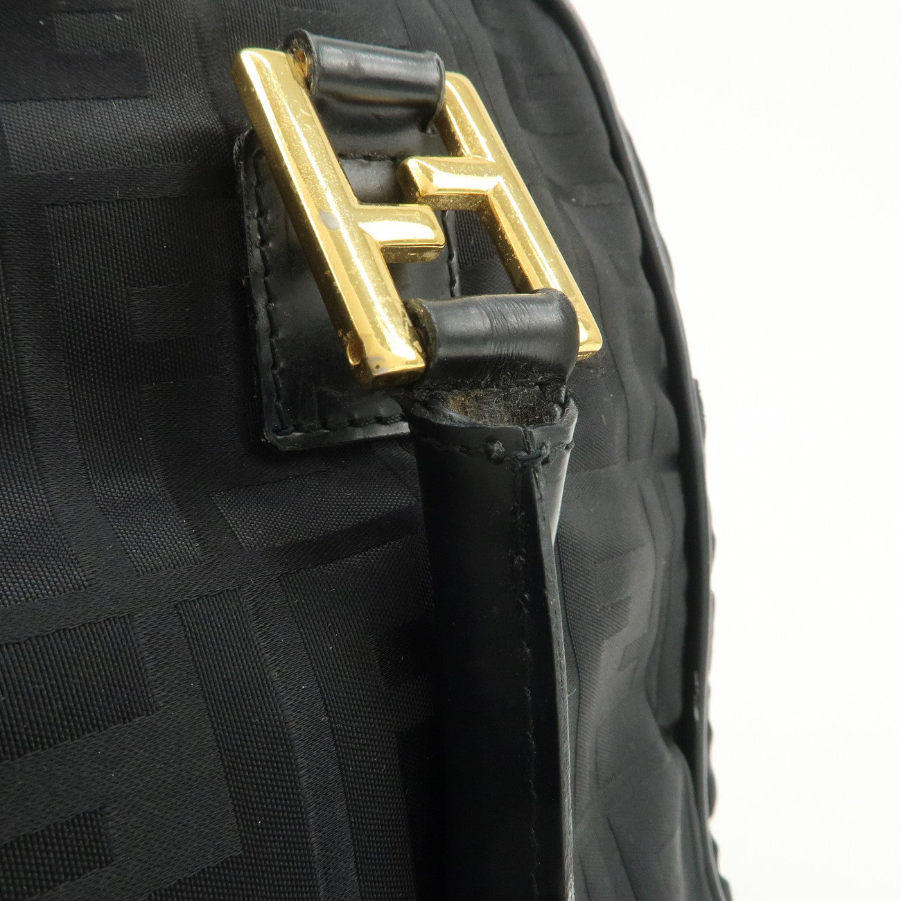 FENDI Zucca Nylon Hand Bag Shoulder Bag Black Gold