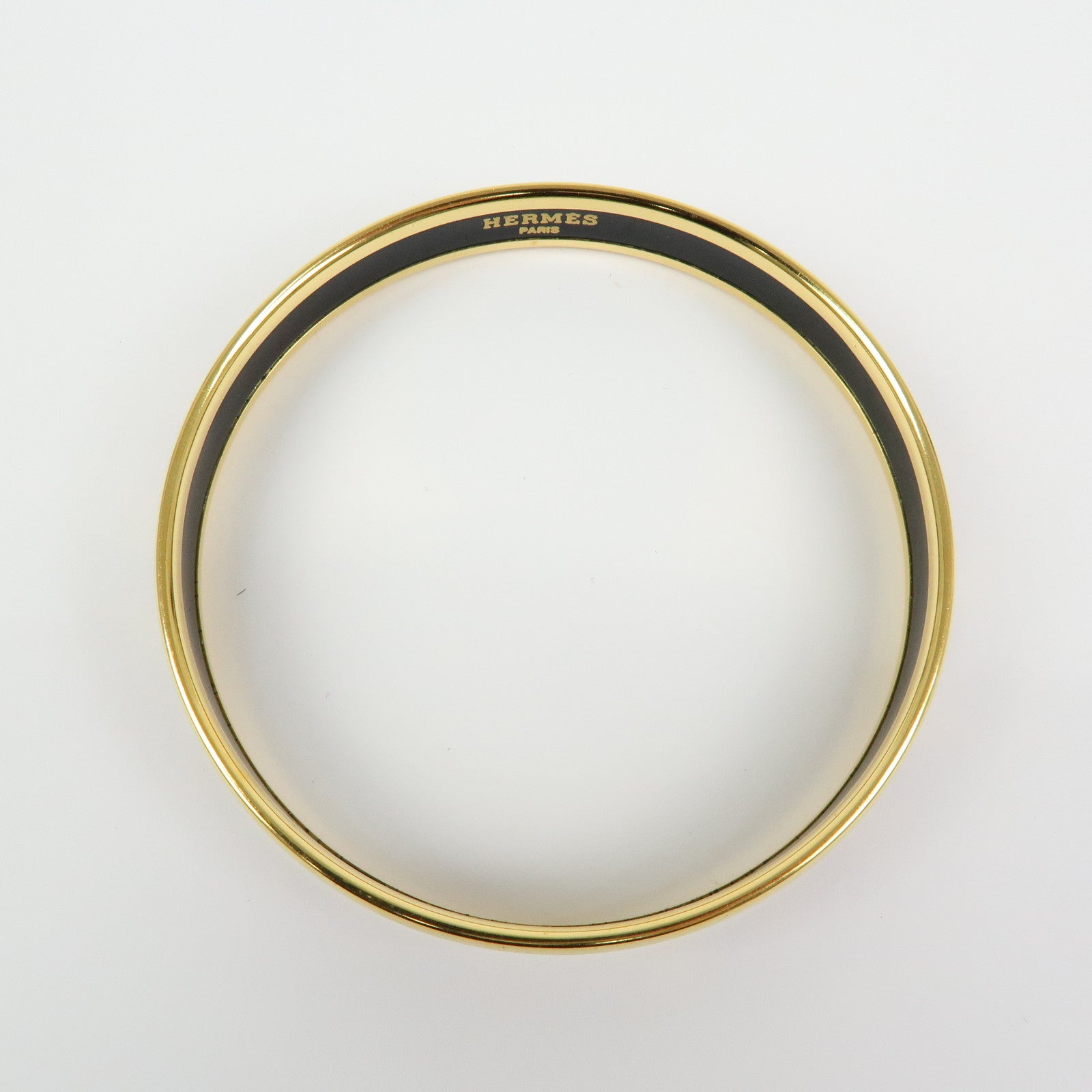 HERMES Email PM Bracelet Bangle Ribbon Motif Metal Gold Red Black