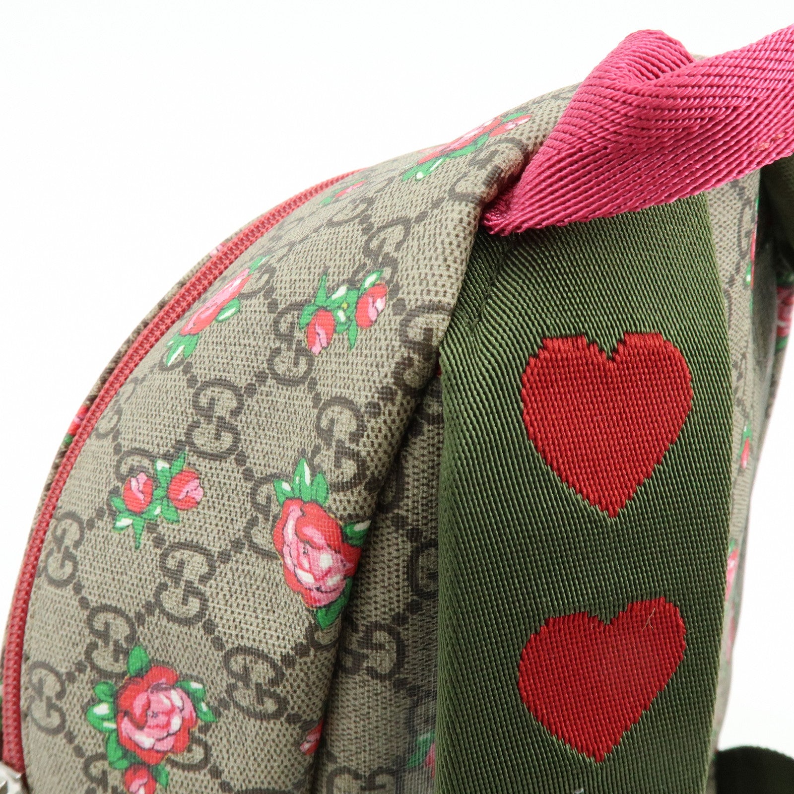 GUCCI Children’s GG Supreme Rose Heart Backpack Beige Pink 271327