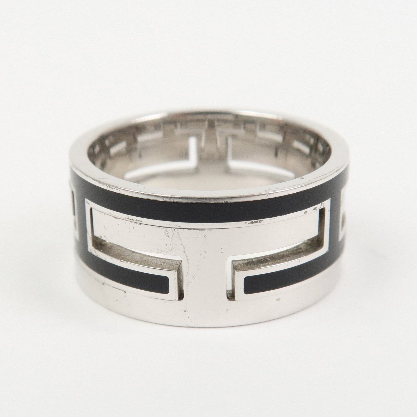 HERMES Move Ash Enamel Logo Ring SV925 Silver Black