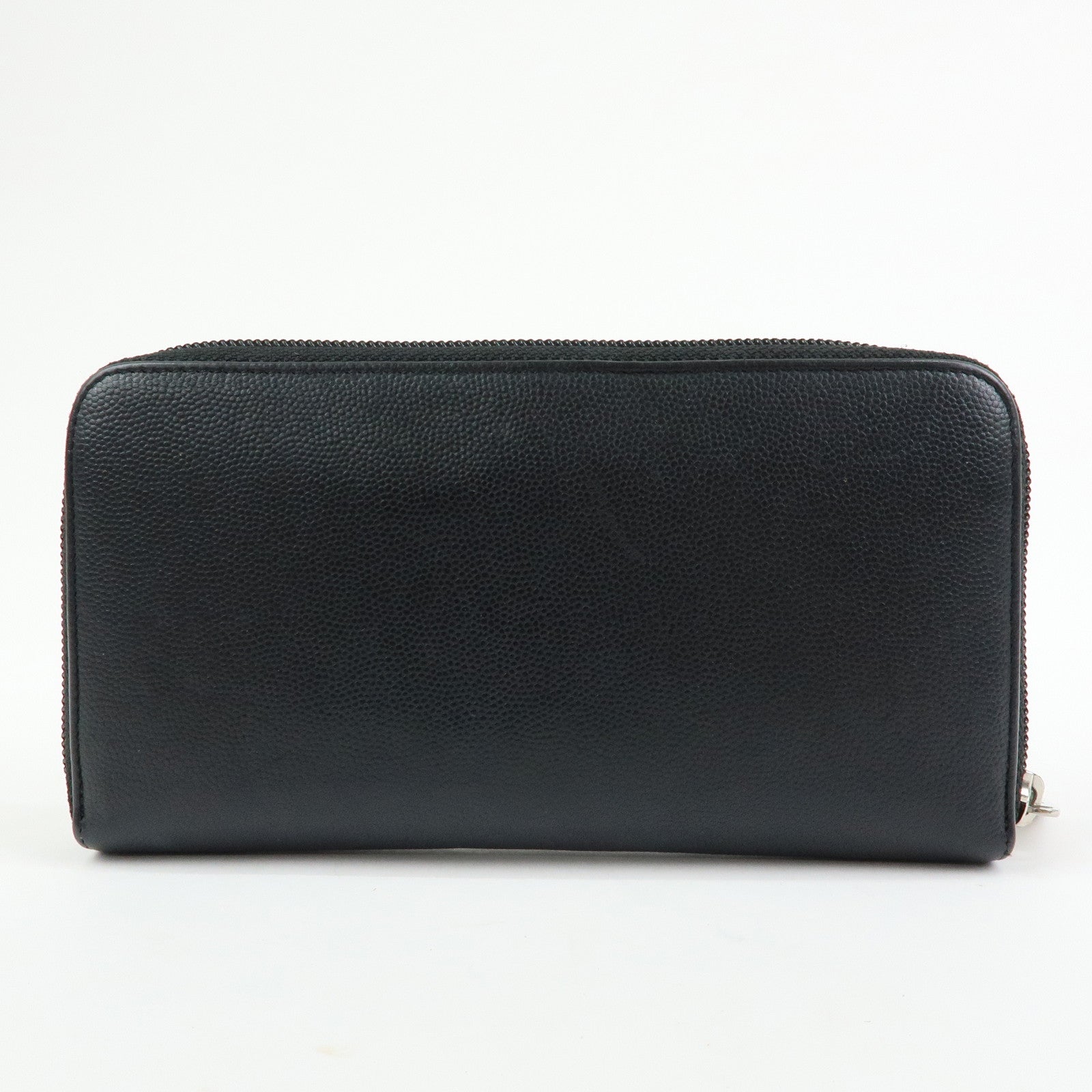 CHANEL COCO Mark Caviarskin Round Zippy Wallet Black Silver
