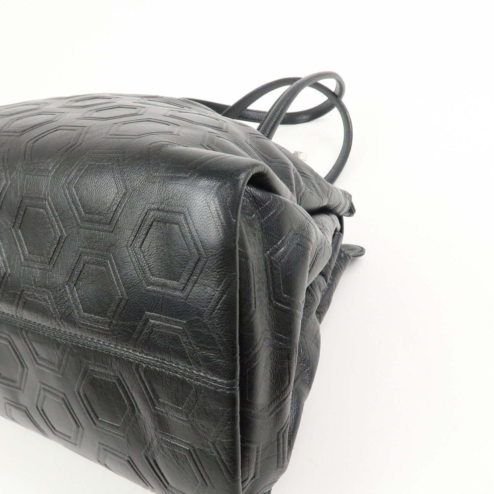 BVLGARI Twist Logo Leather Shoulder Bag Hand Bag Black