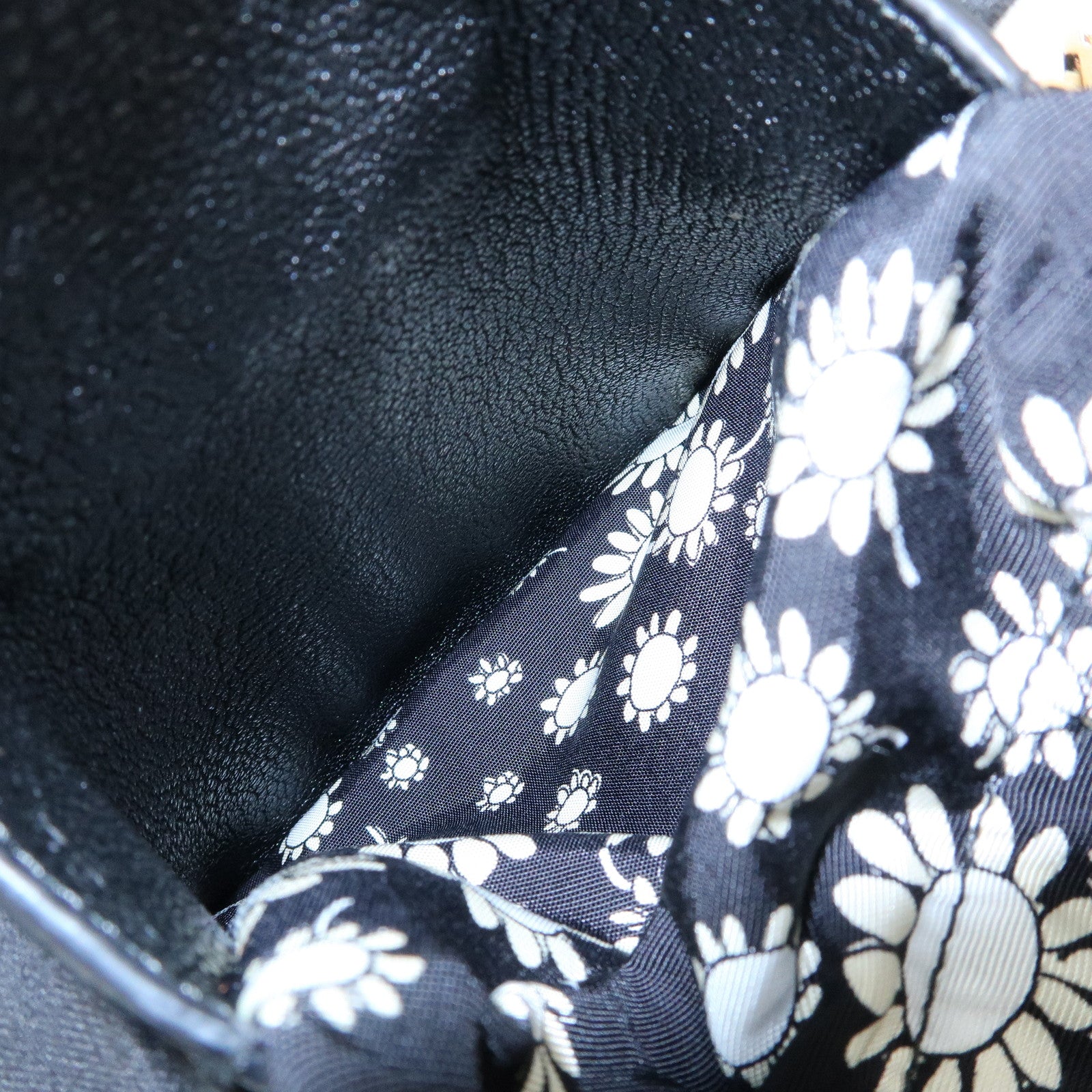 MIU MIU Nylon Leather Tote Bag Eco Bag Hand Bag Flower Print Black