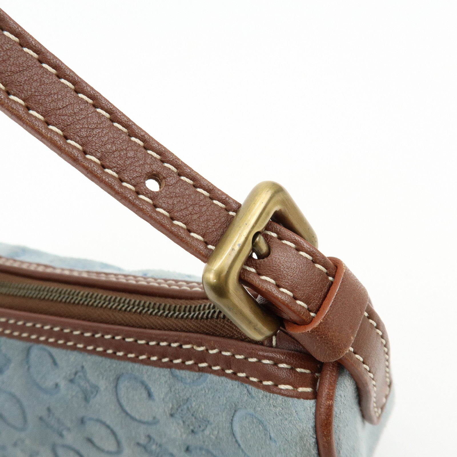 CELINE C Macadam Suede Leather Shoulder Bag Hand Bag Light Blue