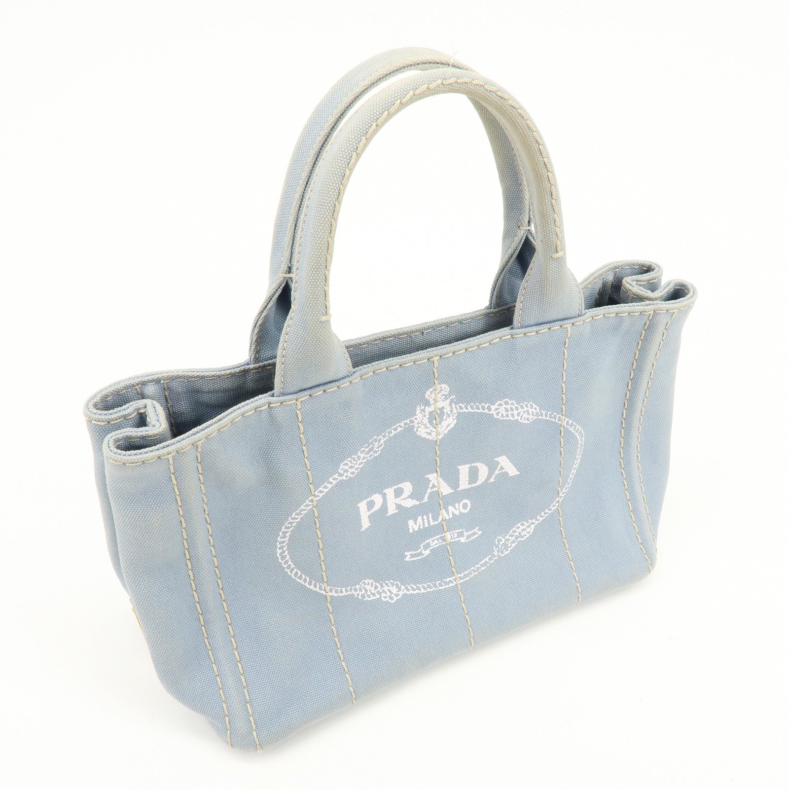 PRADA Canapa Mini Canvas 2Way Bag Hand Bag Light Blue 1BG439
