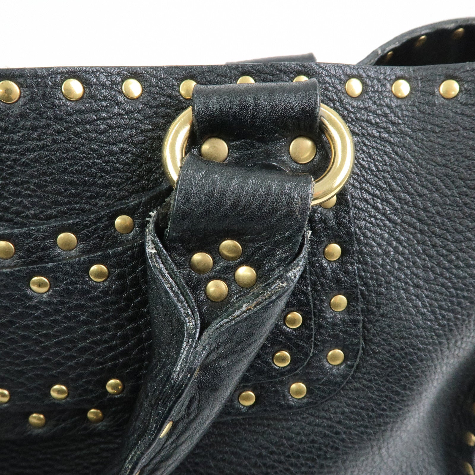 CELINE Boogie Bag Leather Hand Bag Tote Bag Black Studs