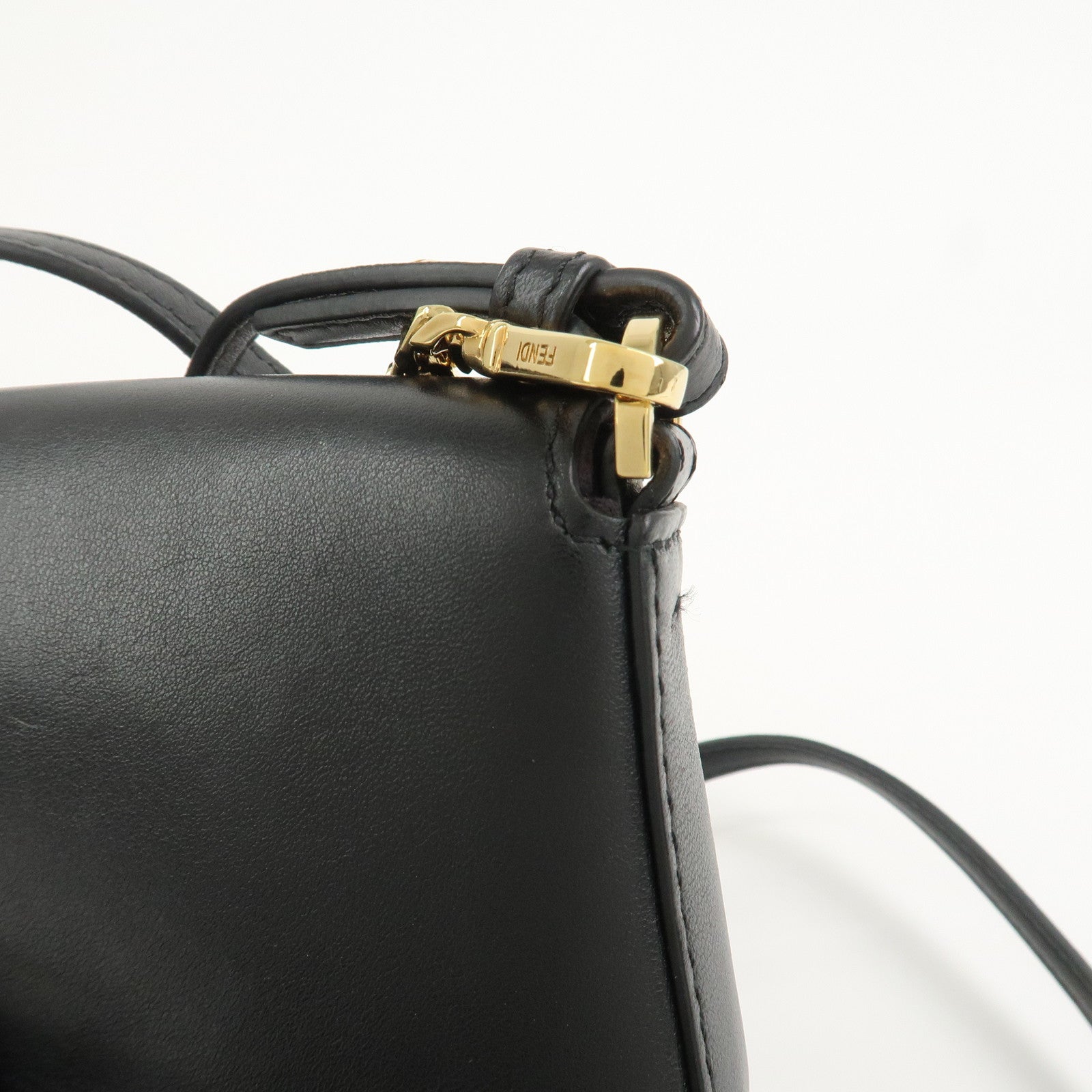 FENDI Leather Micro Baguette Shoulder Crossbody Bag Black 8M0354