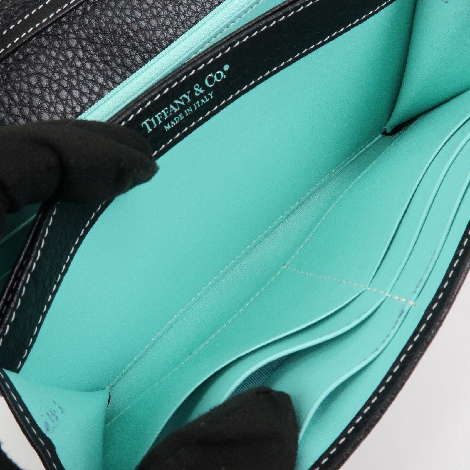 Tiffany & Co Leather Chain Long Wallet Shoulder Bag Black