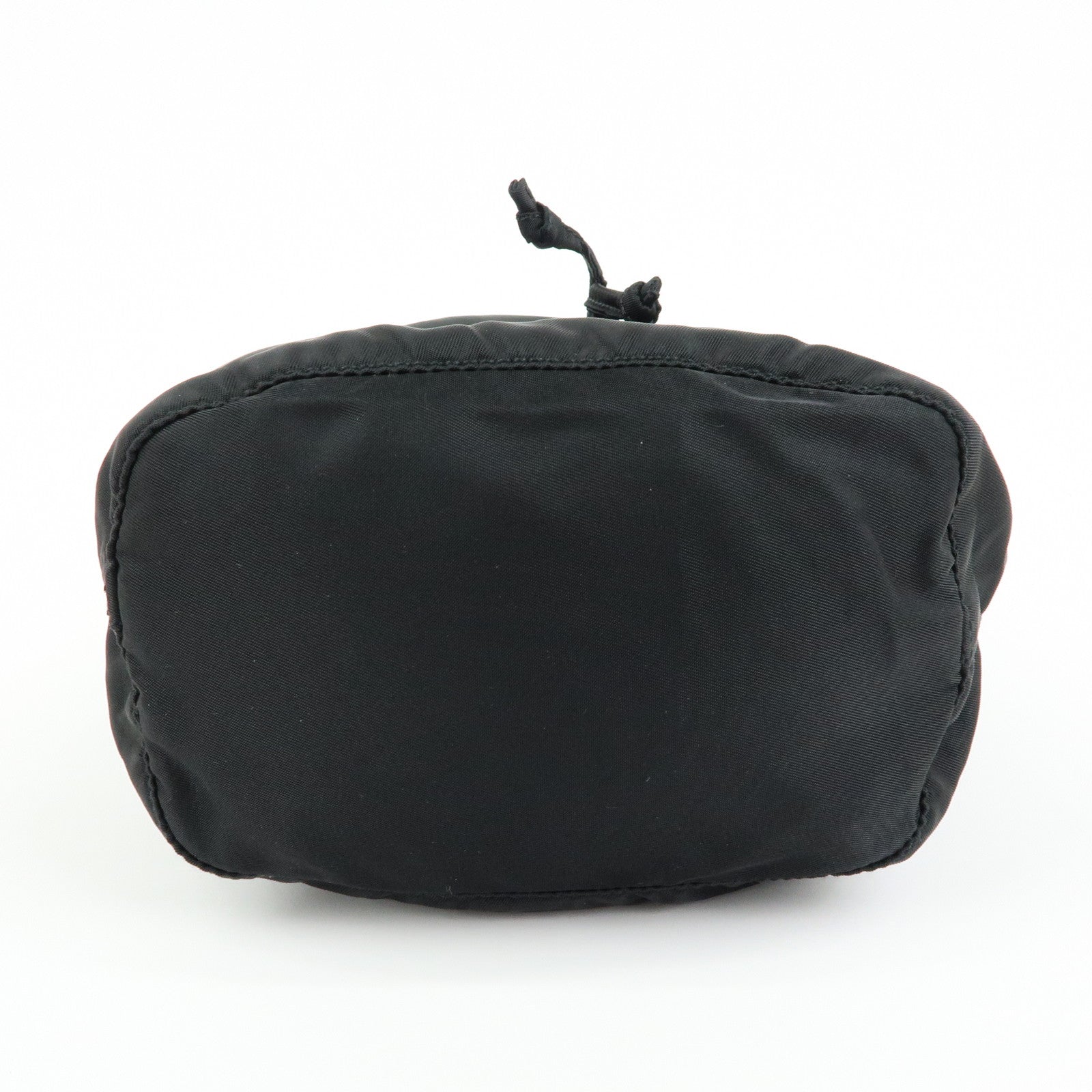 PRADA Triangle Logo Nylon Leather Drawstring Pouch Black MV369