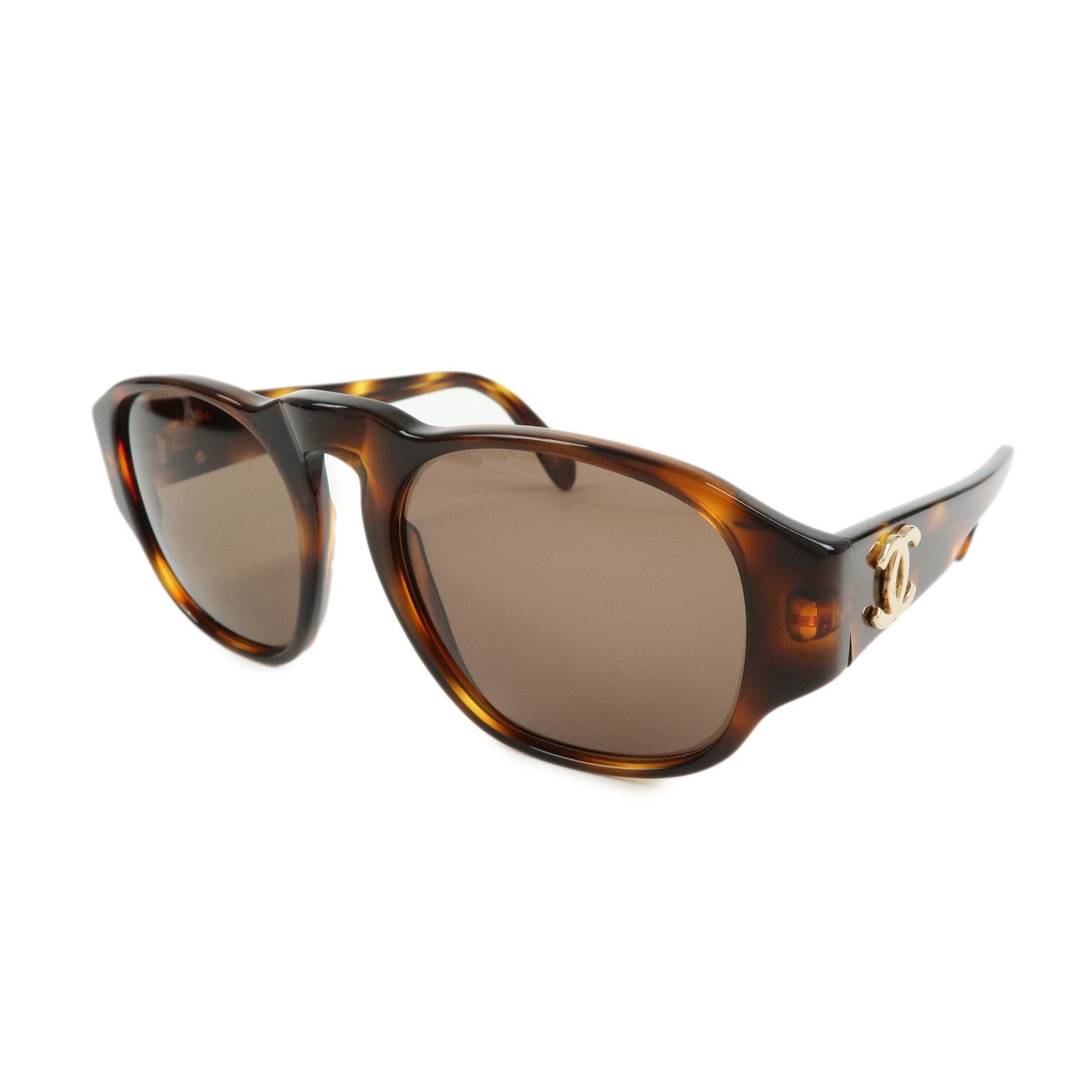 CHANEL COCO Mark Plastic Sunglasses Brown 01452 91235