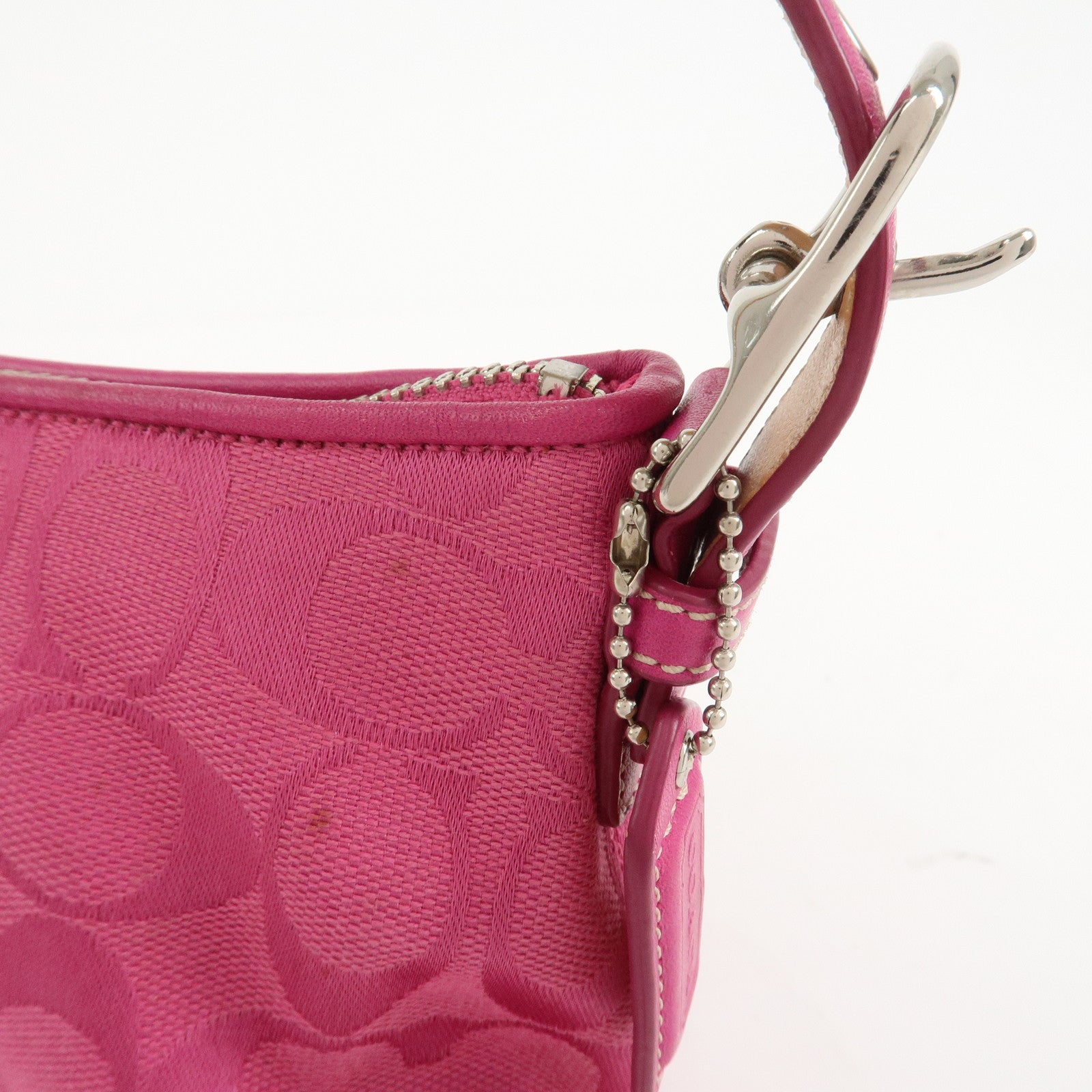 COACH Signature Logo Canvas Leather Shoulder Bag Hand Bag Pink