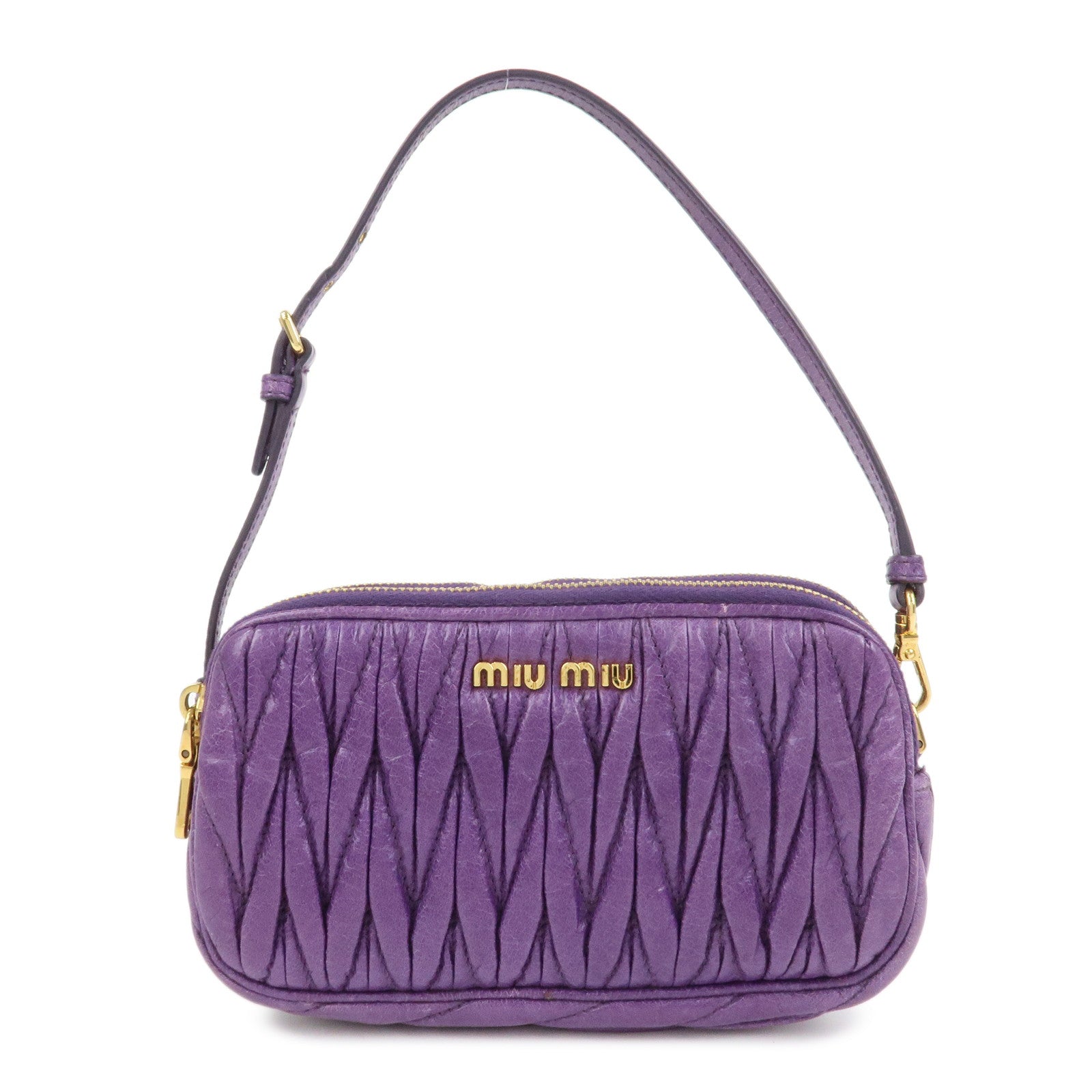MIU MIU Logo Matelasse Mini Hand Bag Shoulder Bag Purple 5ARH02