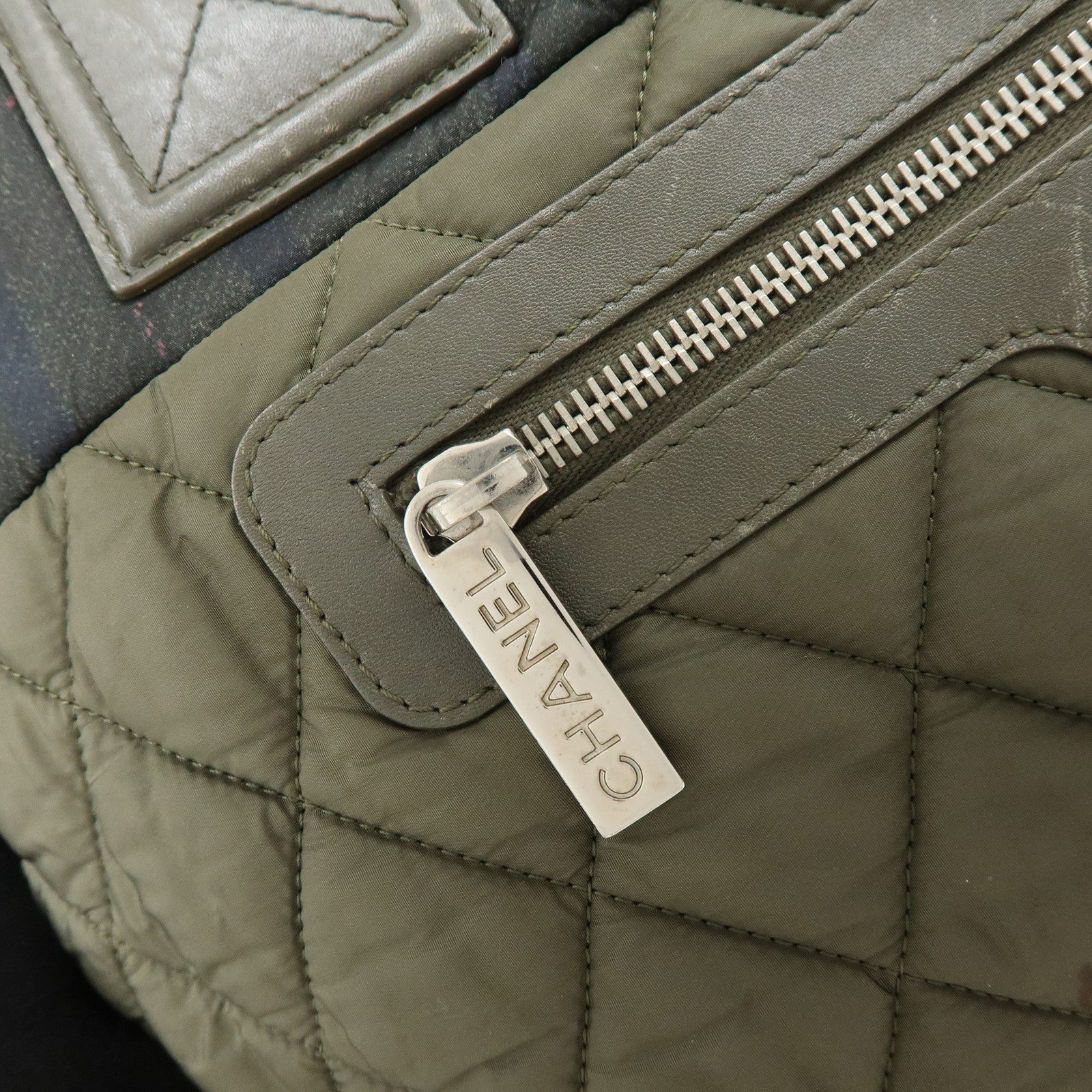 CHANEL COCO Cocoon PM Nylon Tote Bag Dark Green Plaid A48610