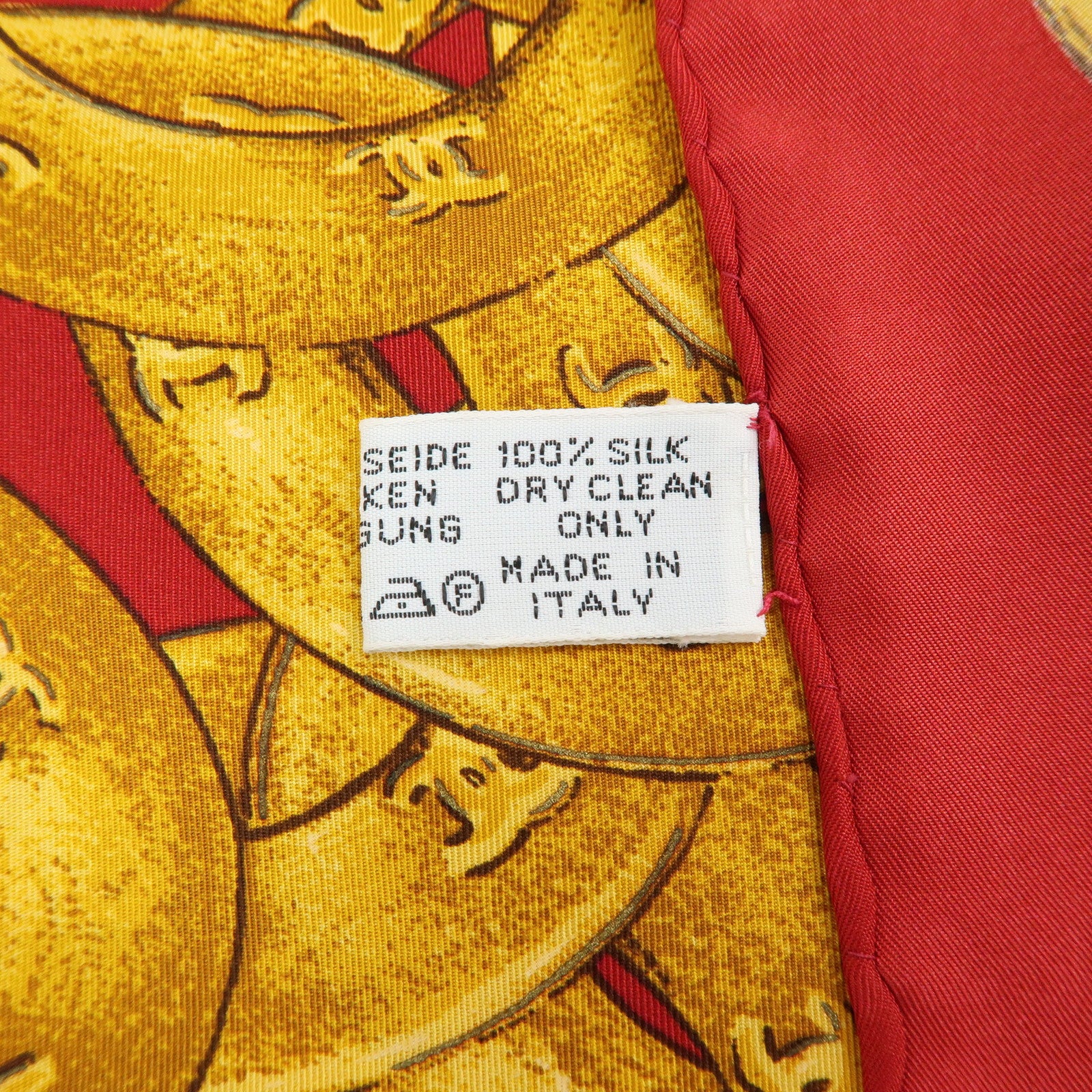 CHANEL COCO Mark Silk 100% Scarf Red Gold Multicolor