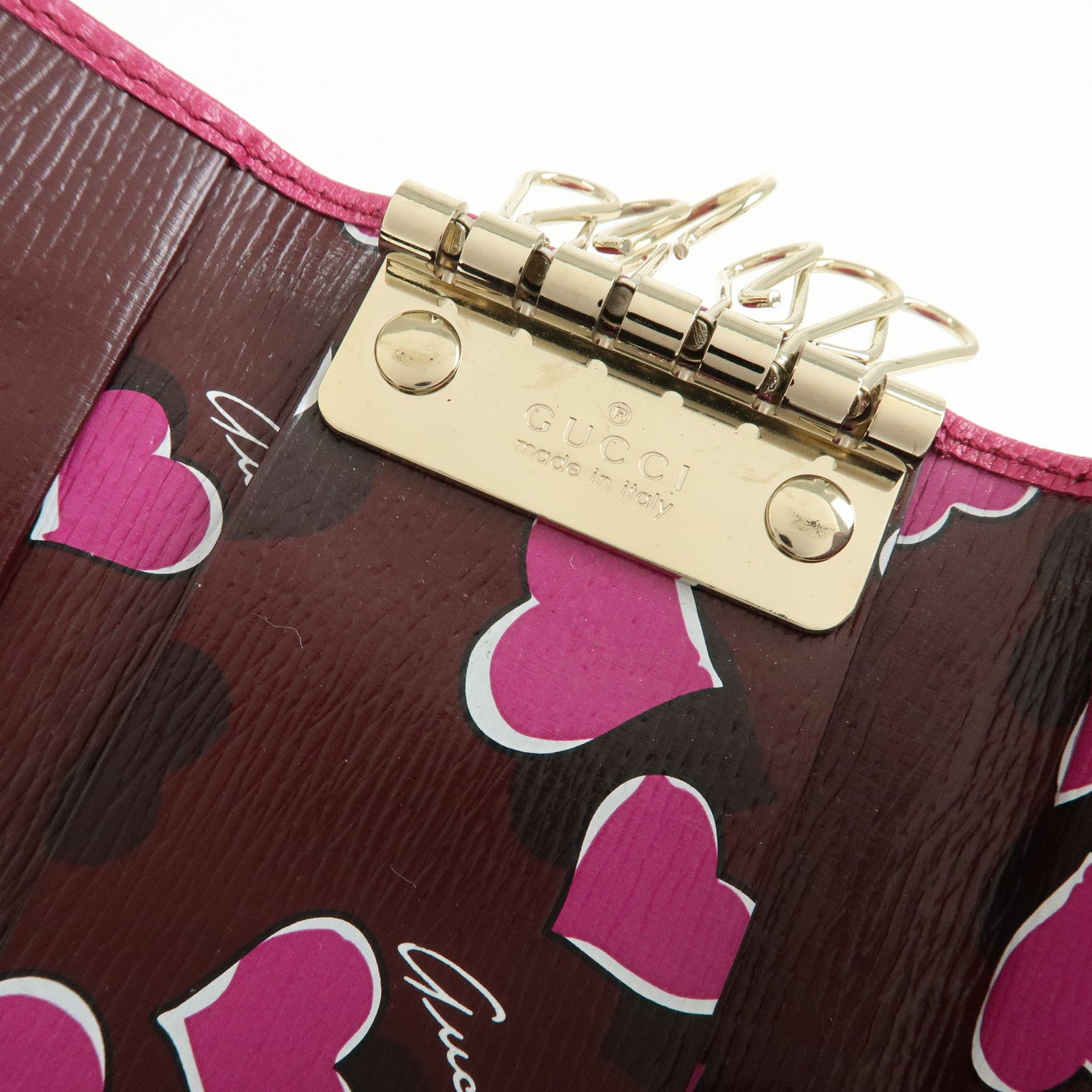 GUCCI Lovely Heart Interlocking G Leather 6 Ring Key Case 257217