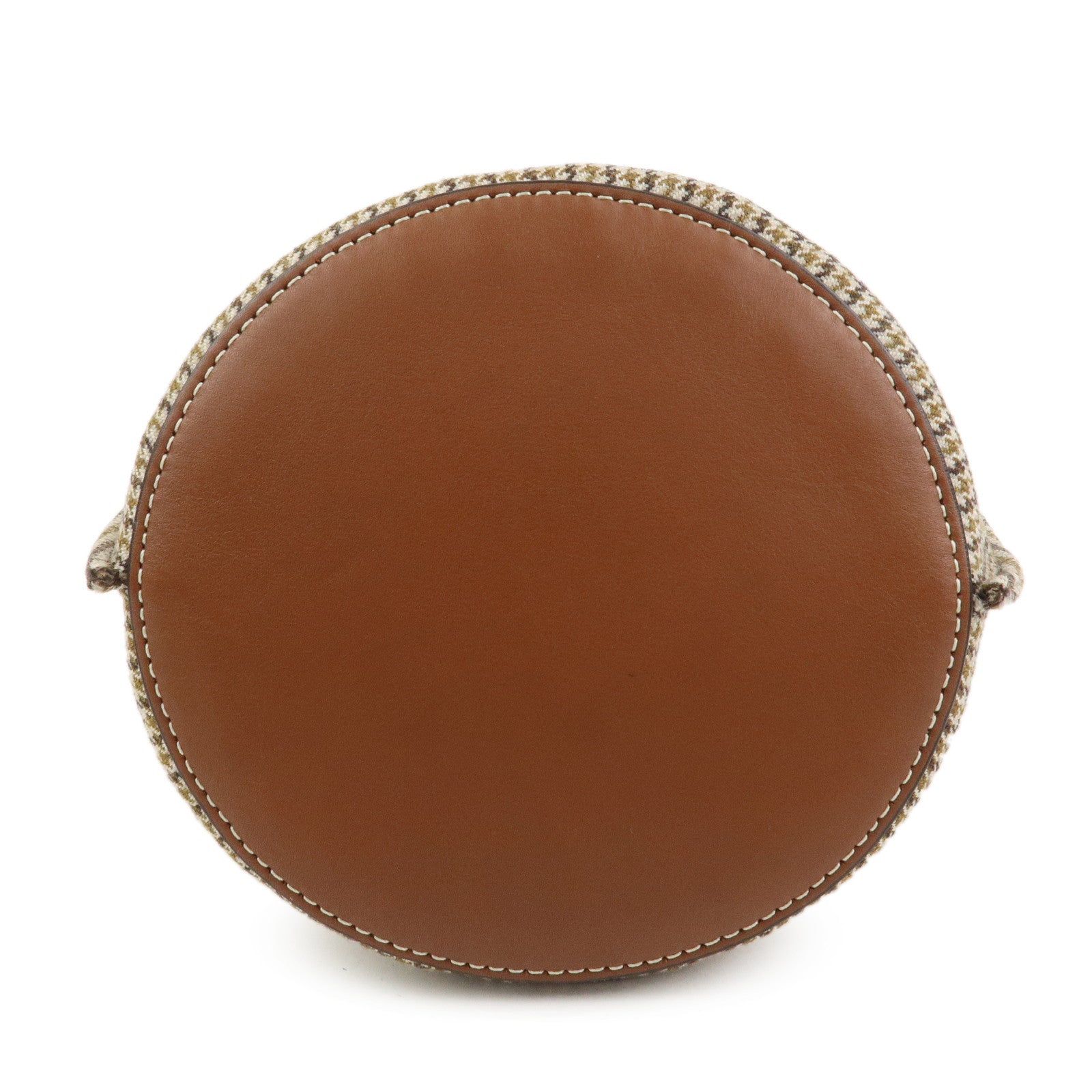 CELINE Big Bag Canvas Wool Leather 2WAY Hand Bag Nano Bucket Brown