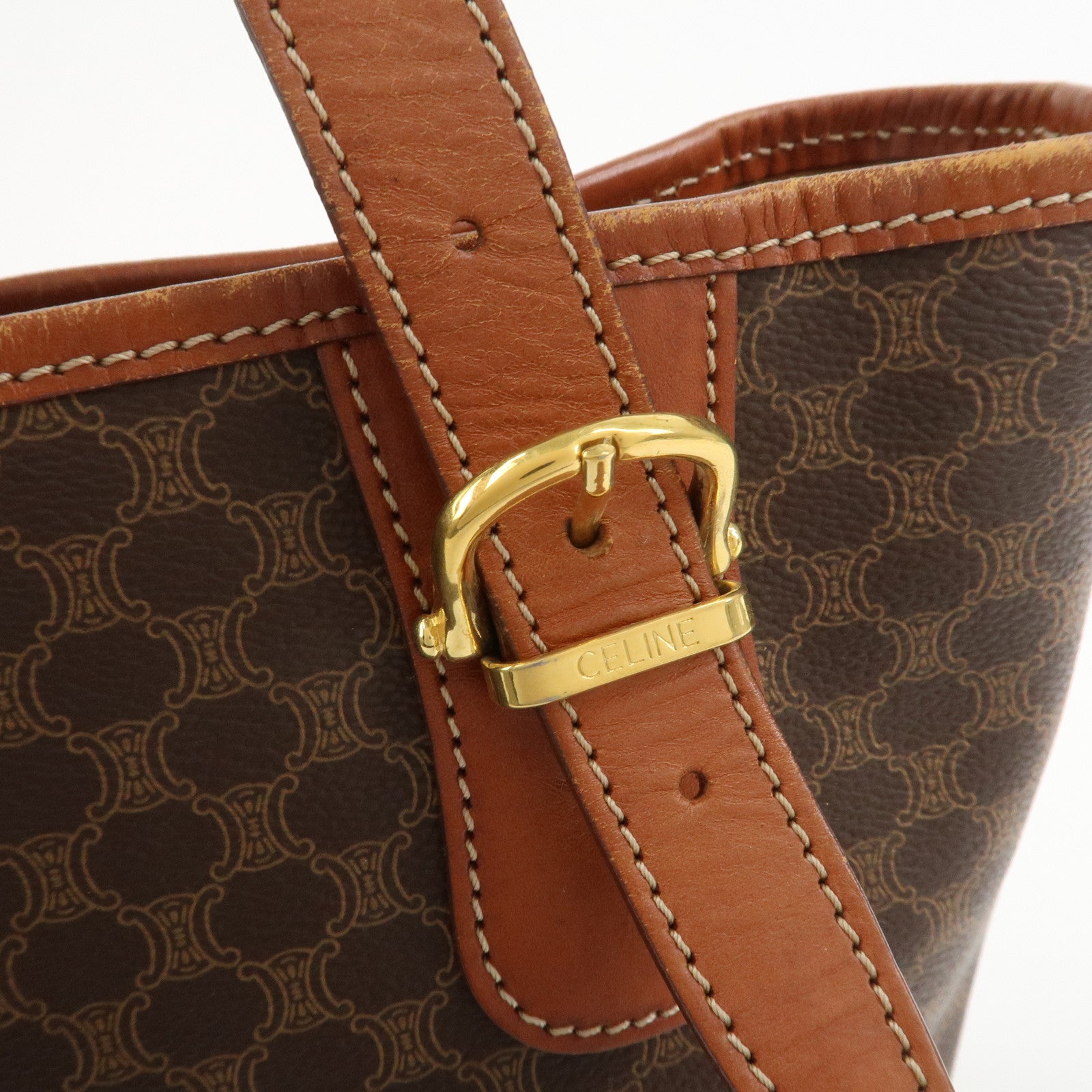 CELINE Macadam PVC Leather Tote Bag Hand Bag Shoulder Bag Brown