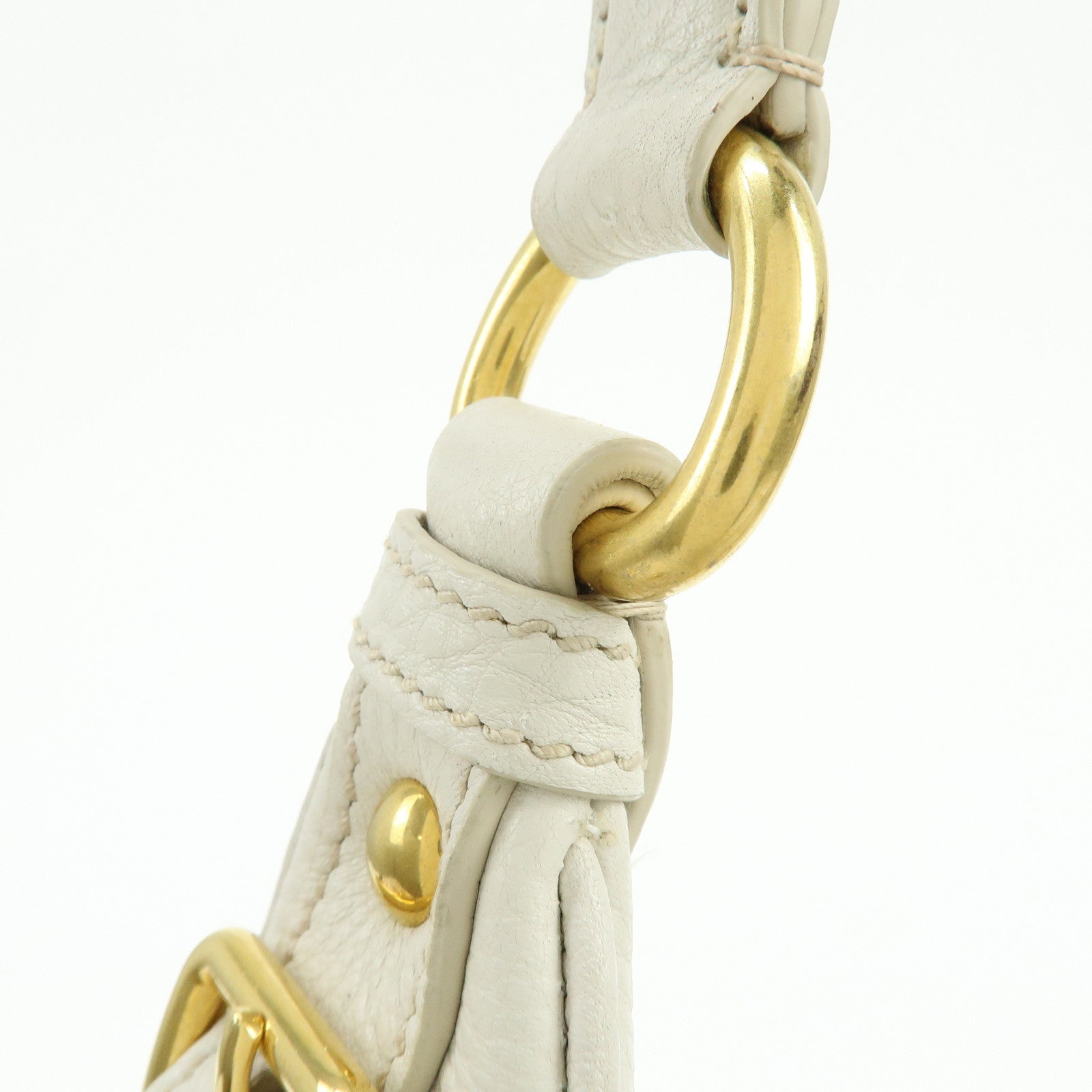 PRADA Logo Calf Leather Shoulder Bag Hand Bag White BR4311