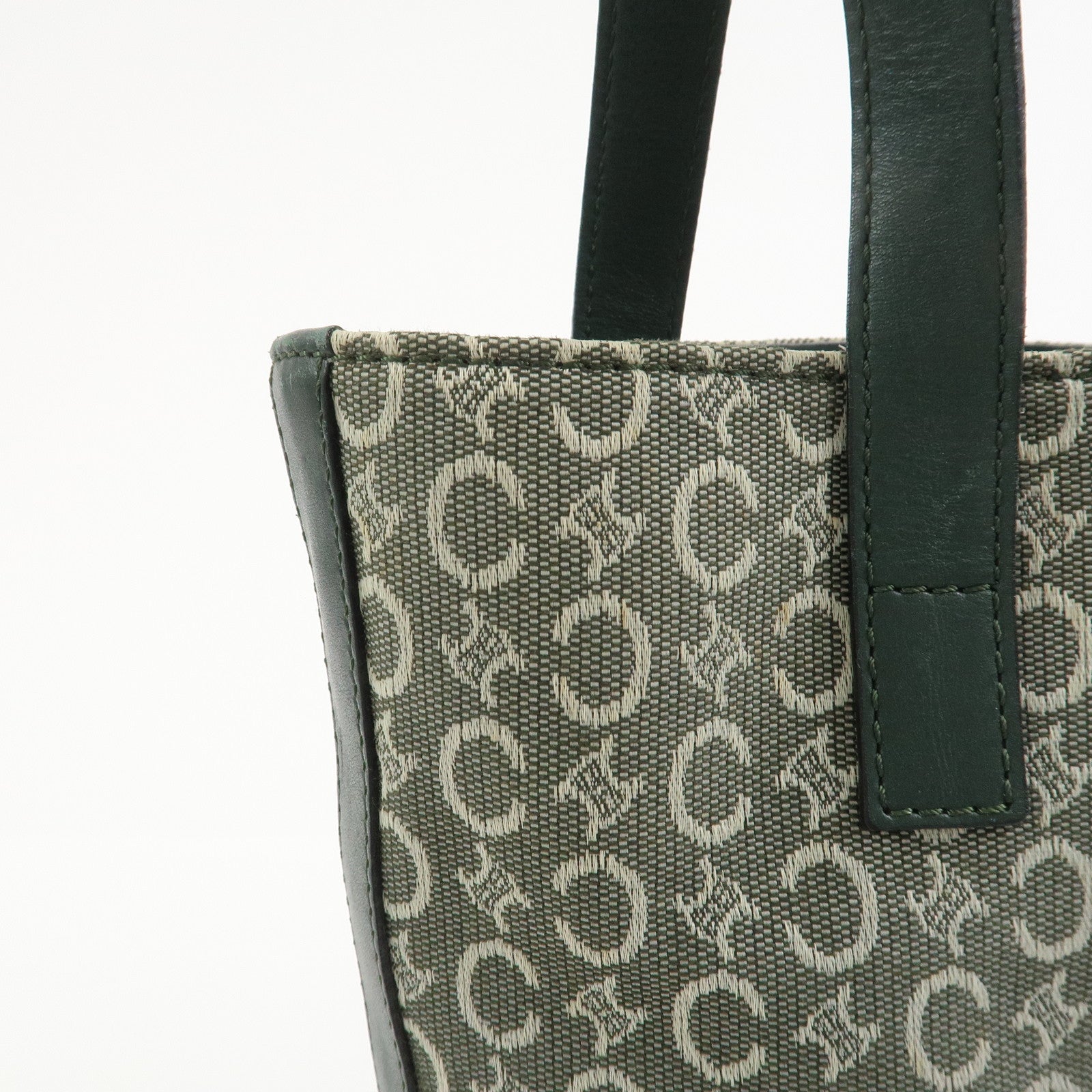 CELINE C Macadam Canvas Leather Tote Bag Shoulder Bag Dark Green