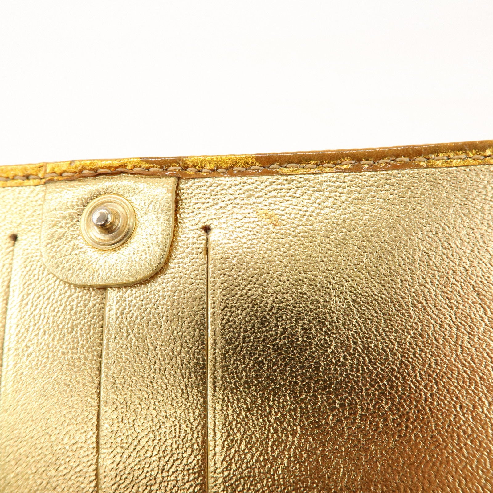 FENDI Zucchino Canvas Leather Chain Long Wallet Brown Gold 8M0219