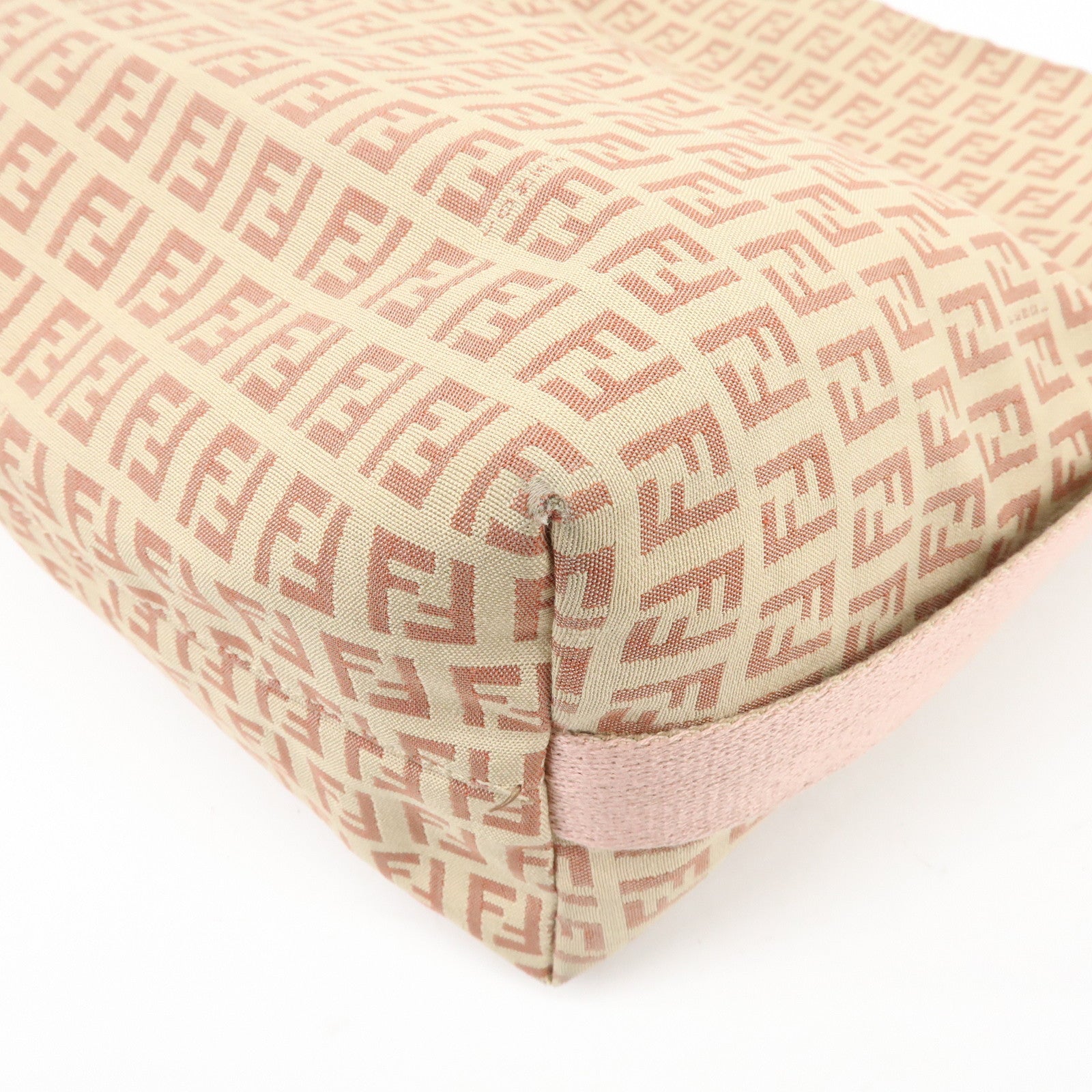 FENDI Zucchino Canvas Leather Shoulder Bag Beige Pink 8BR318