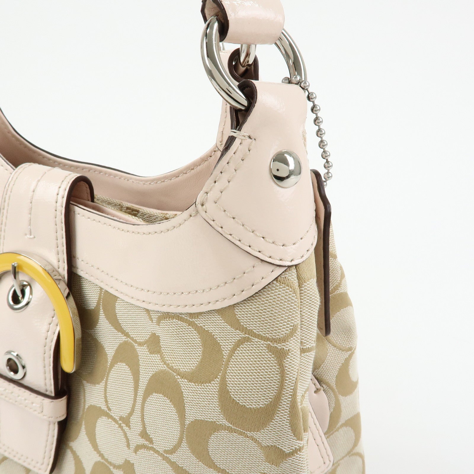 COACH Signature Canvas Patent Leather Hand Bag Beige