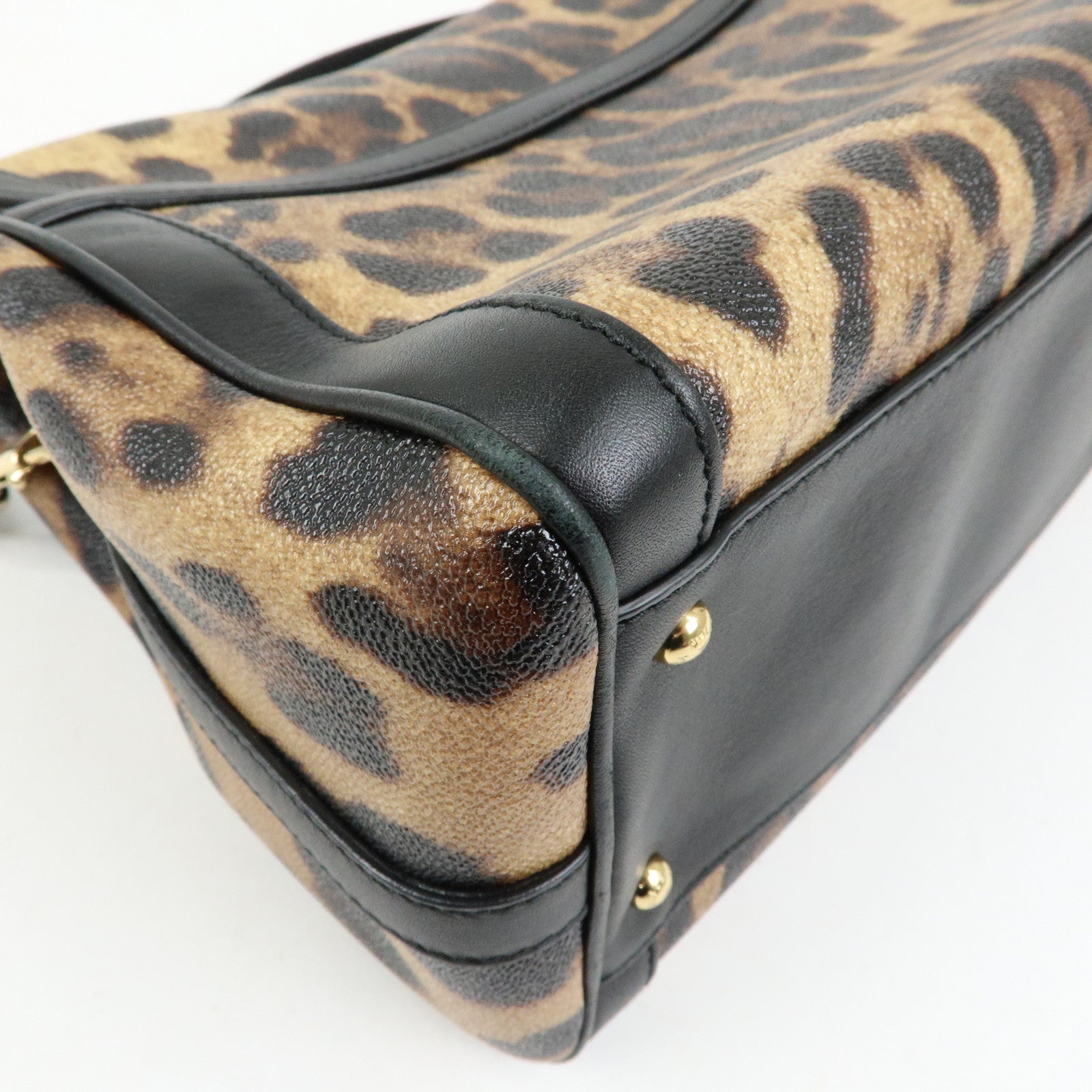 Dolce&Gabbana Leopard PVC Leather 2Way Bag Hand Bag Brown Black