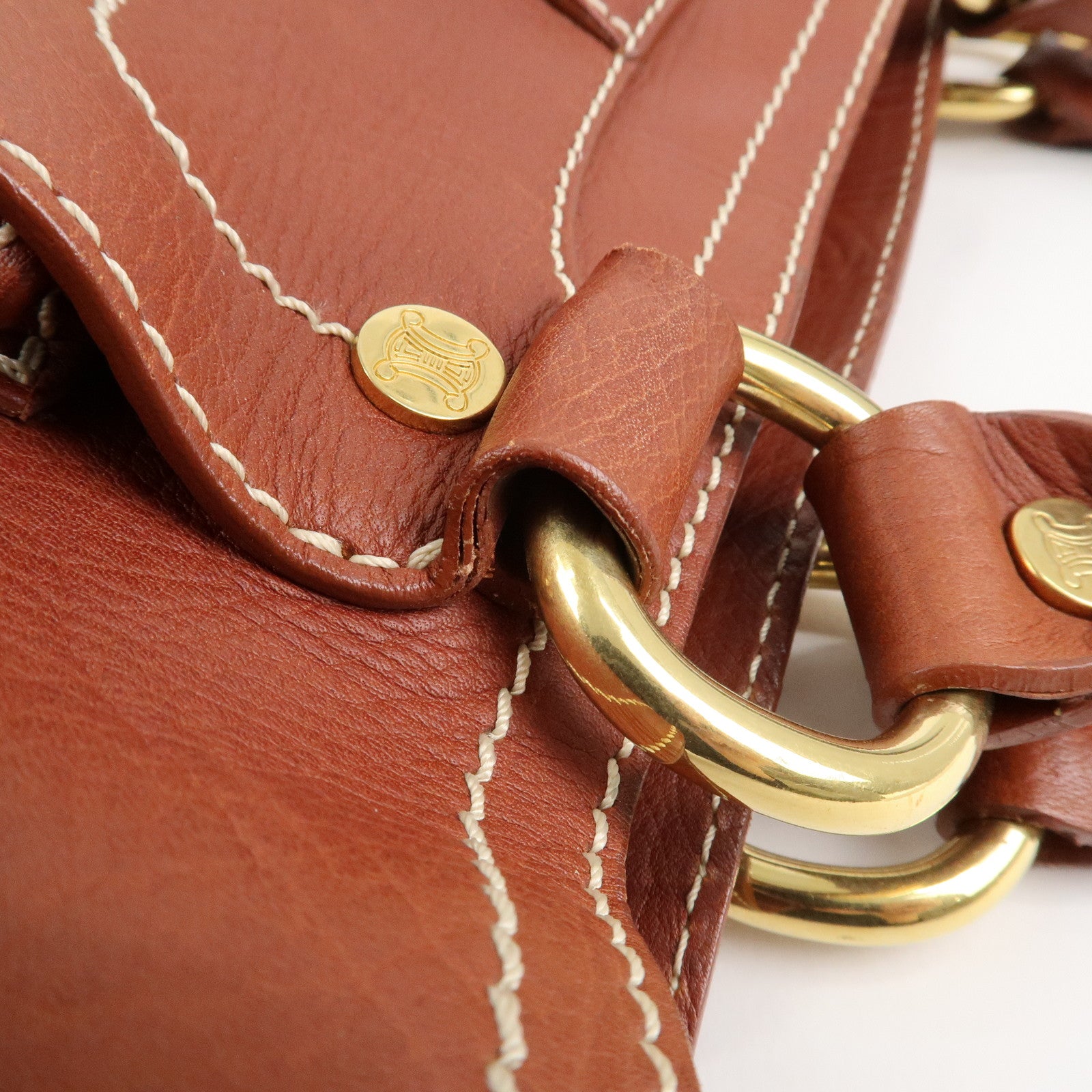 CELINE Leather Boogie Bag Hand Bag Brown Gold HDW Used