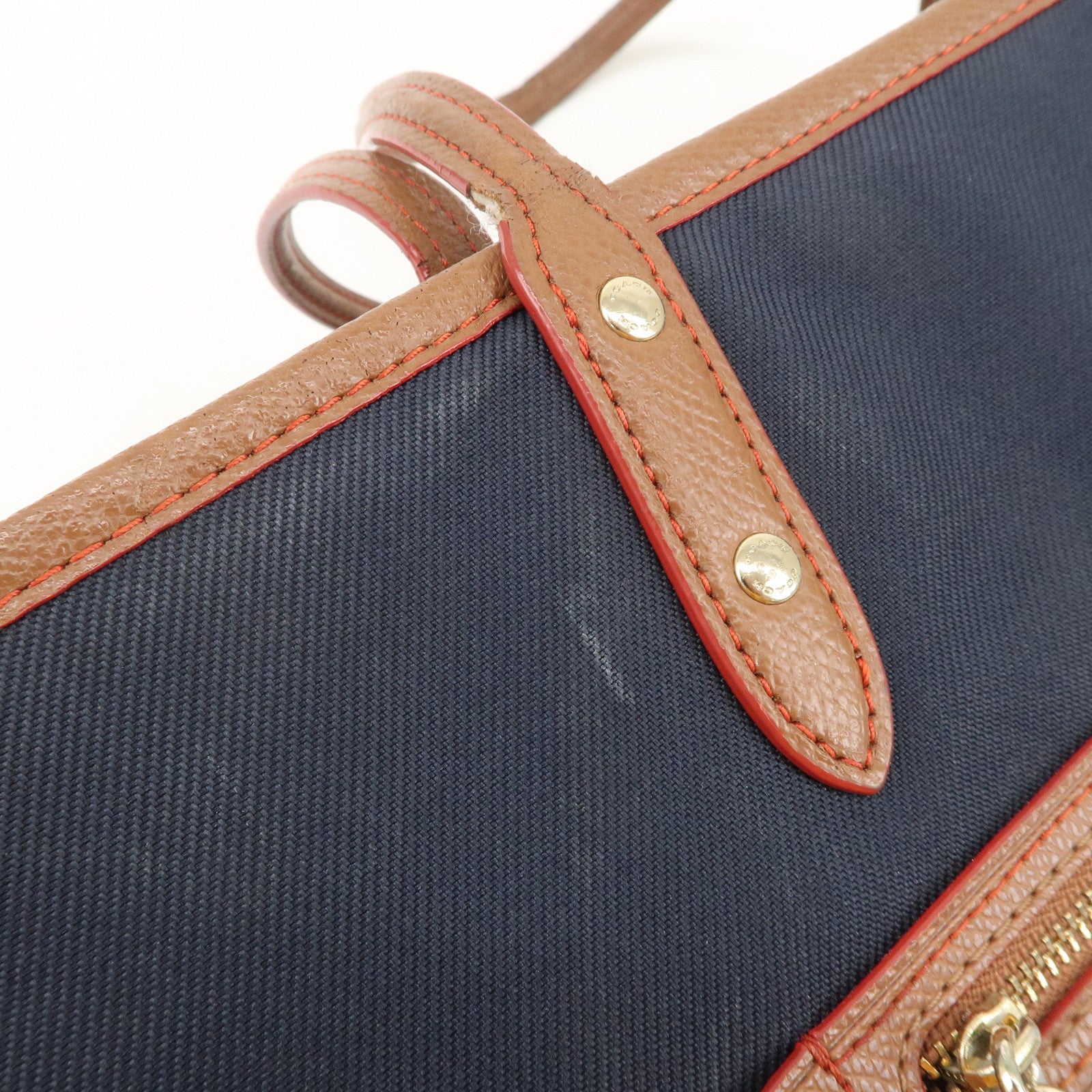 COACH Signature Set Of 2 Canvas Leather Hand Bag Brown Navy