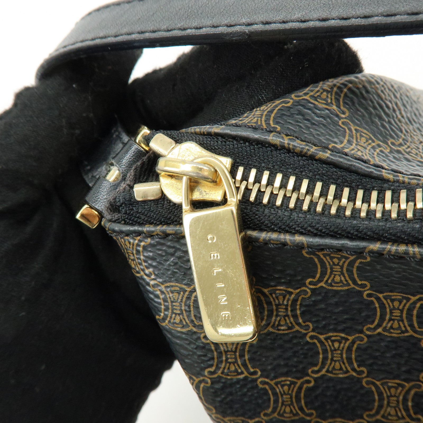 CELINE Macadam PVC Leather Shoulder Bag Hand Bag Black Brown