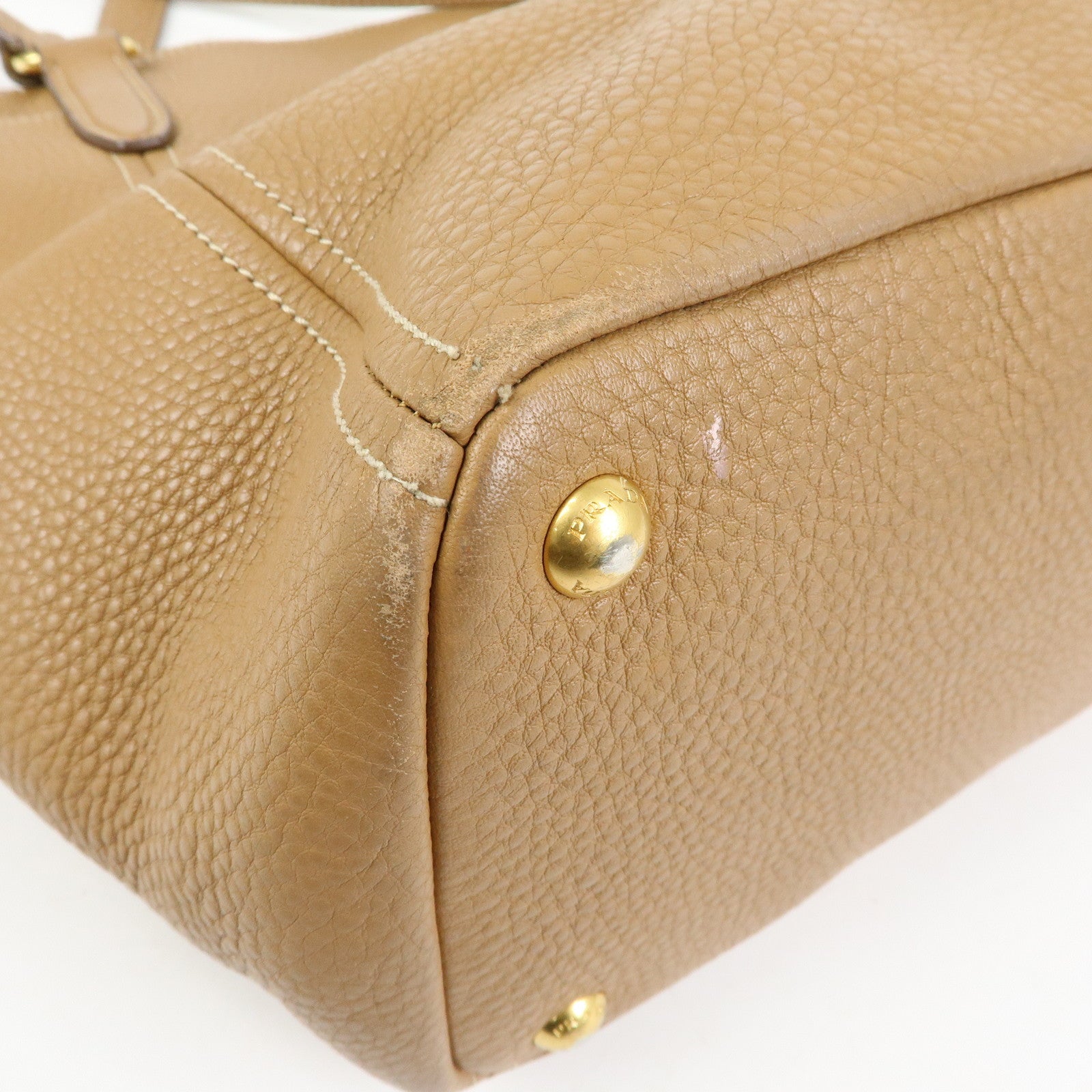 PRADA Vitello Daino Leather Tote Bag Shoulder Bag Brown BR4970