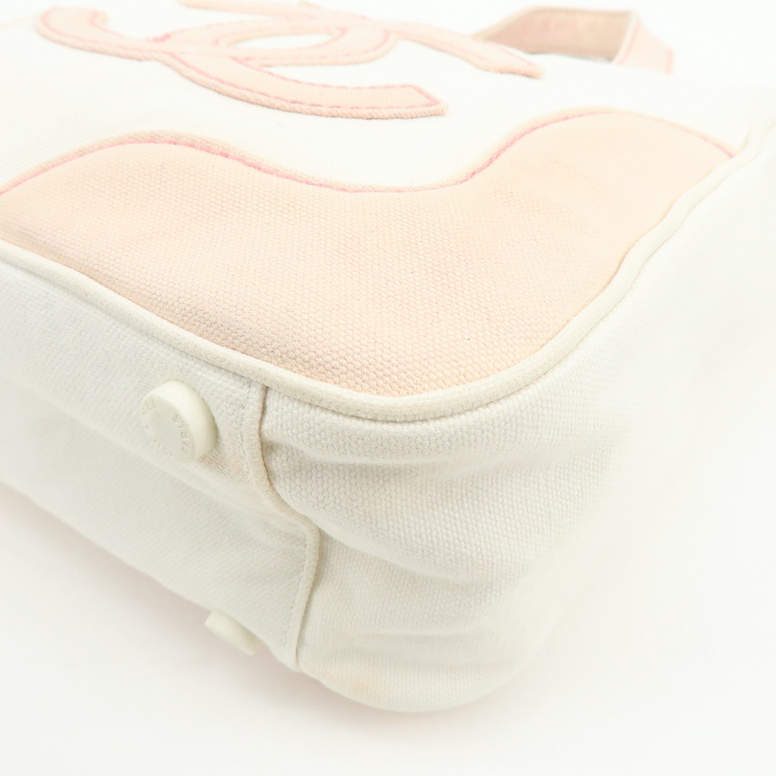 CHANEL Marshmallow Canvas Hand Bag Tote Bag White Pink