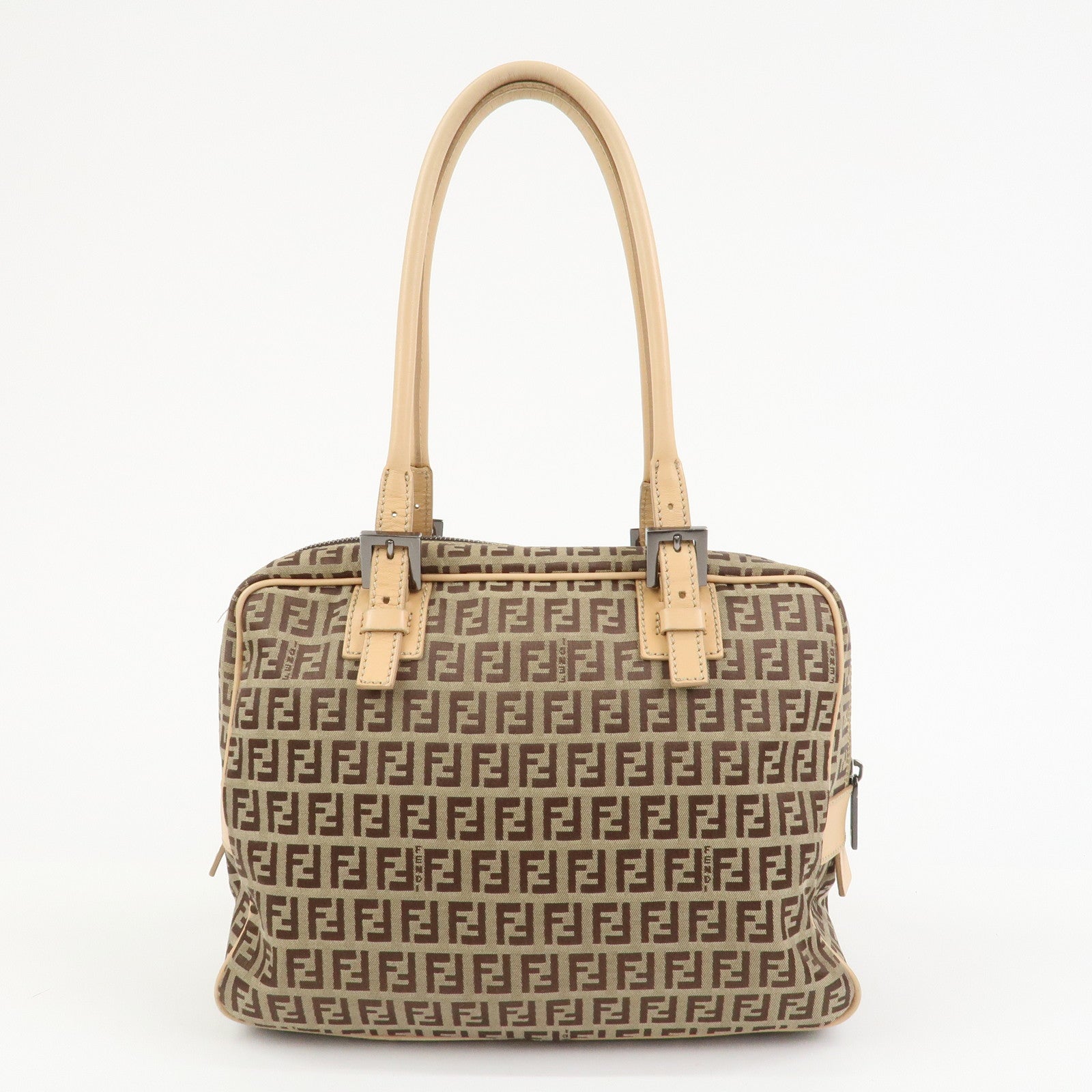 FENDI Zucchino Canvas Leather Hand Bag Shoulder Bag Beige 8BN005