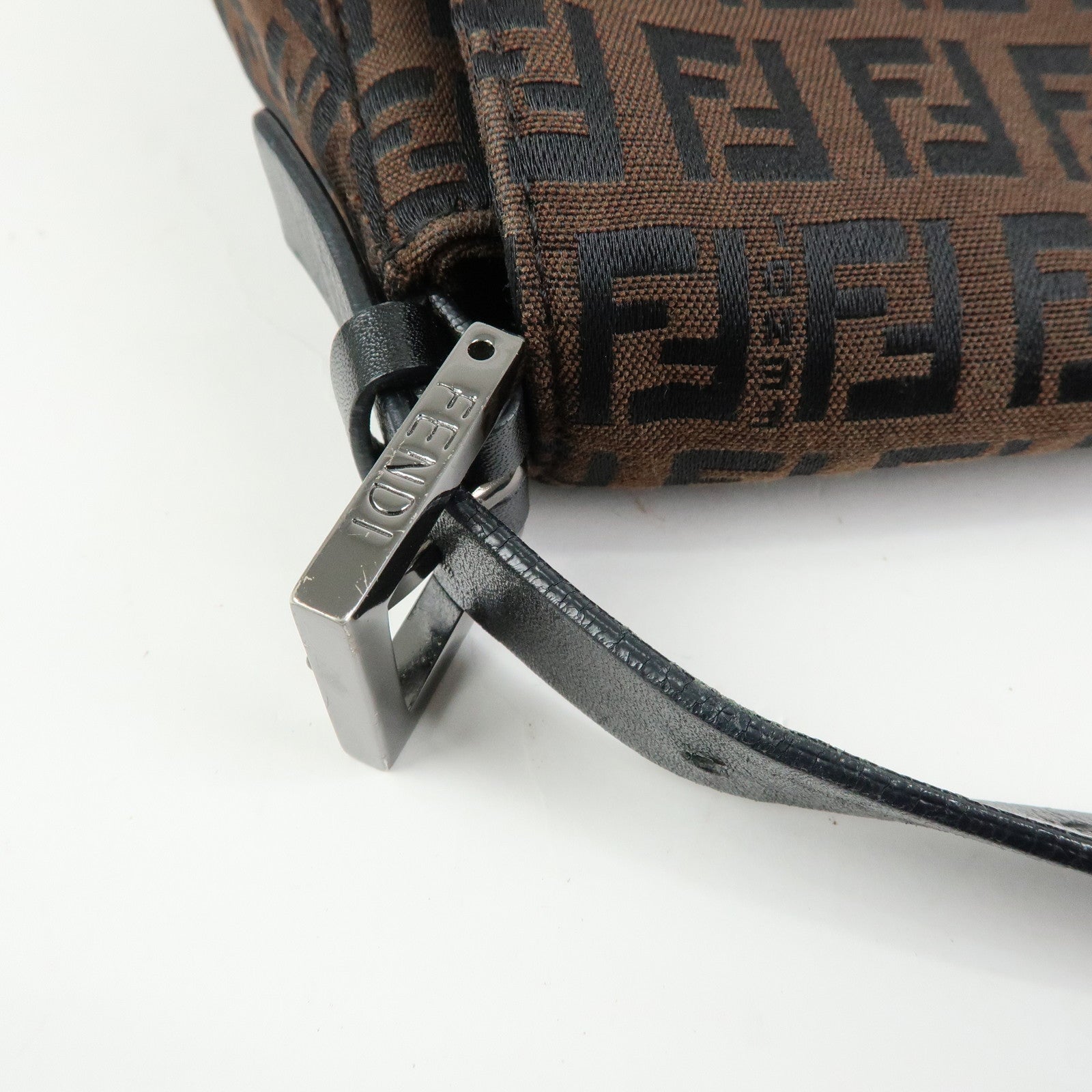 FENDI Mamma Baguette Zucchino Canvas Leather Shoulder Bag 8BR001