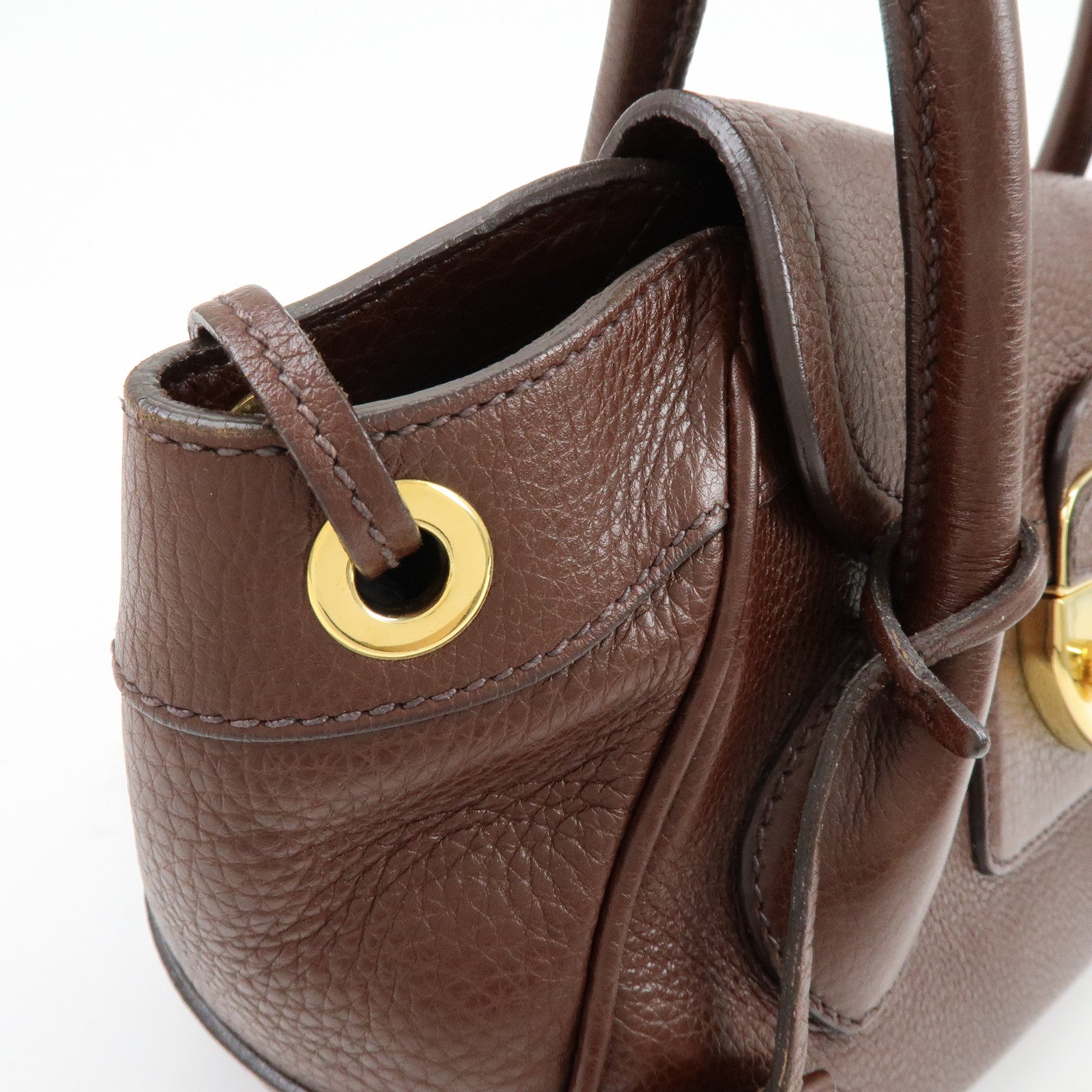 PRADA Vitello Daino Leather Hand Bag Shoulder Bag Brown BR3207