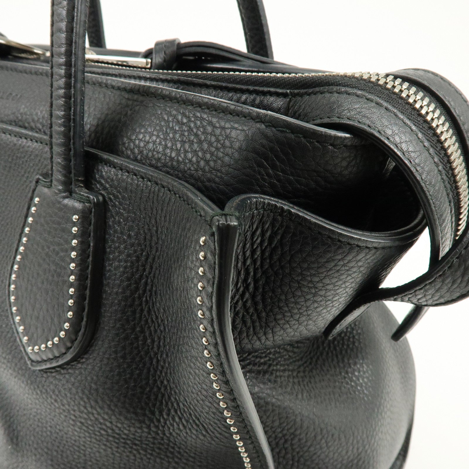 GUCCI Calf Leather Studs 2Way Hand Bag Shoulder Bag Black 370822